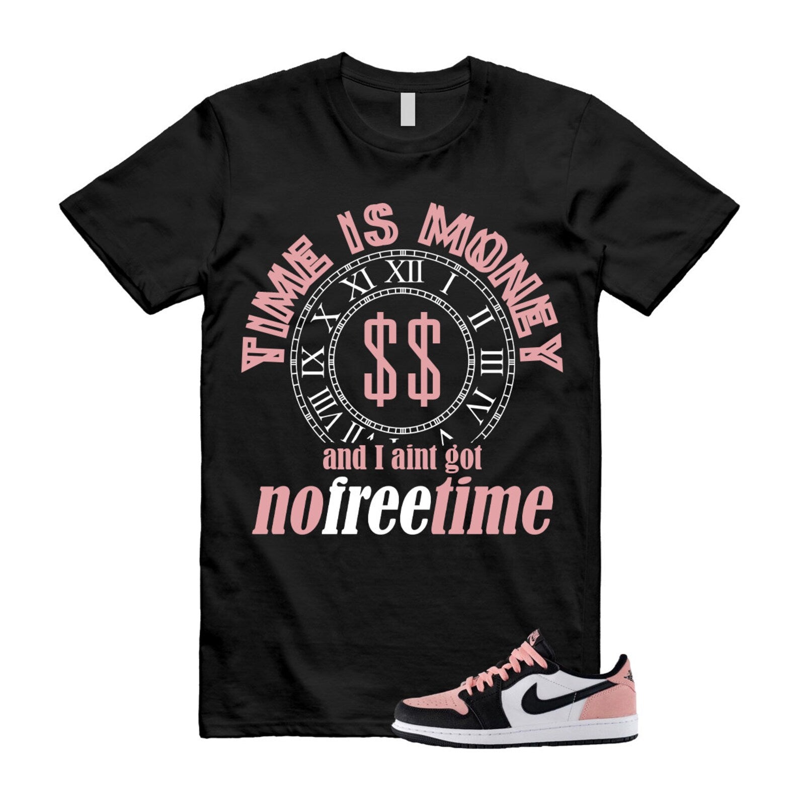 FREE TIME T Shirt to match Air J 1 Low OG Bleached Coral Black White Grey Fog ,CZ0790-061 T-Shirt, Sneaker Match Tee