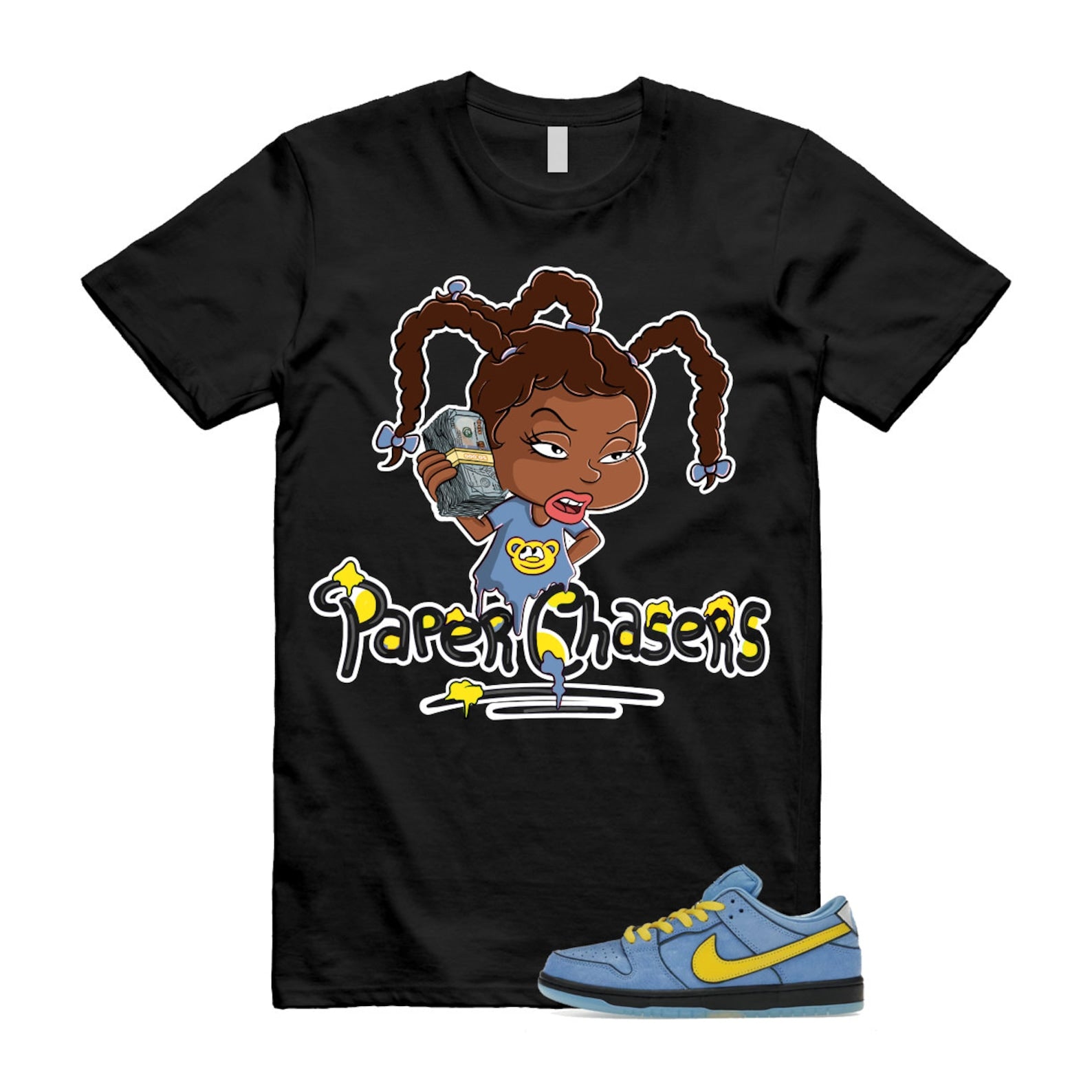 Dunk Bubbles The Power Girls Blue Chill Deep Royal Active Pink Yellow Black T Shirt Match PC ,FZ8833-400 T-Shirt, Sneaker Match Tee