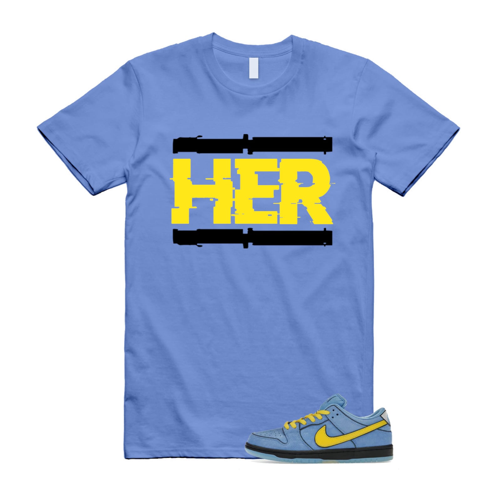 Dunk Bubbles The Power Girls Blue Chill Deep Royal Active Pink Yellow Black T Shirt Match HER ,FZ8833-400 T-Shirt, Sneaker Match Tee