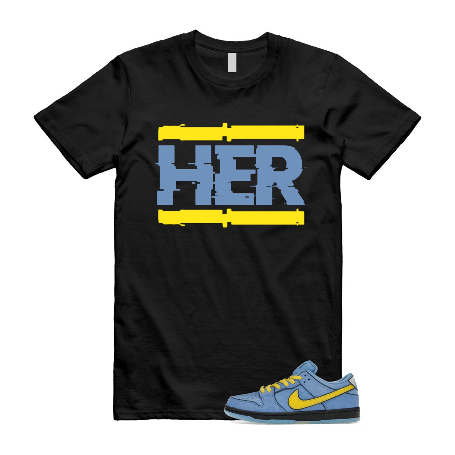 Dunk Bubbles The Power Girls Blue Chill Deep Royal Active Pink Yellow Black T Shirt Match HER ,FZ8833-400 T-Shirt, Sneaker Match Tee