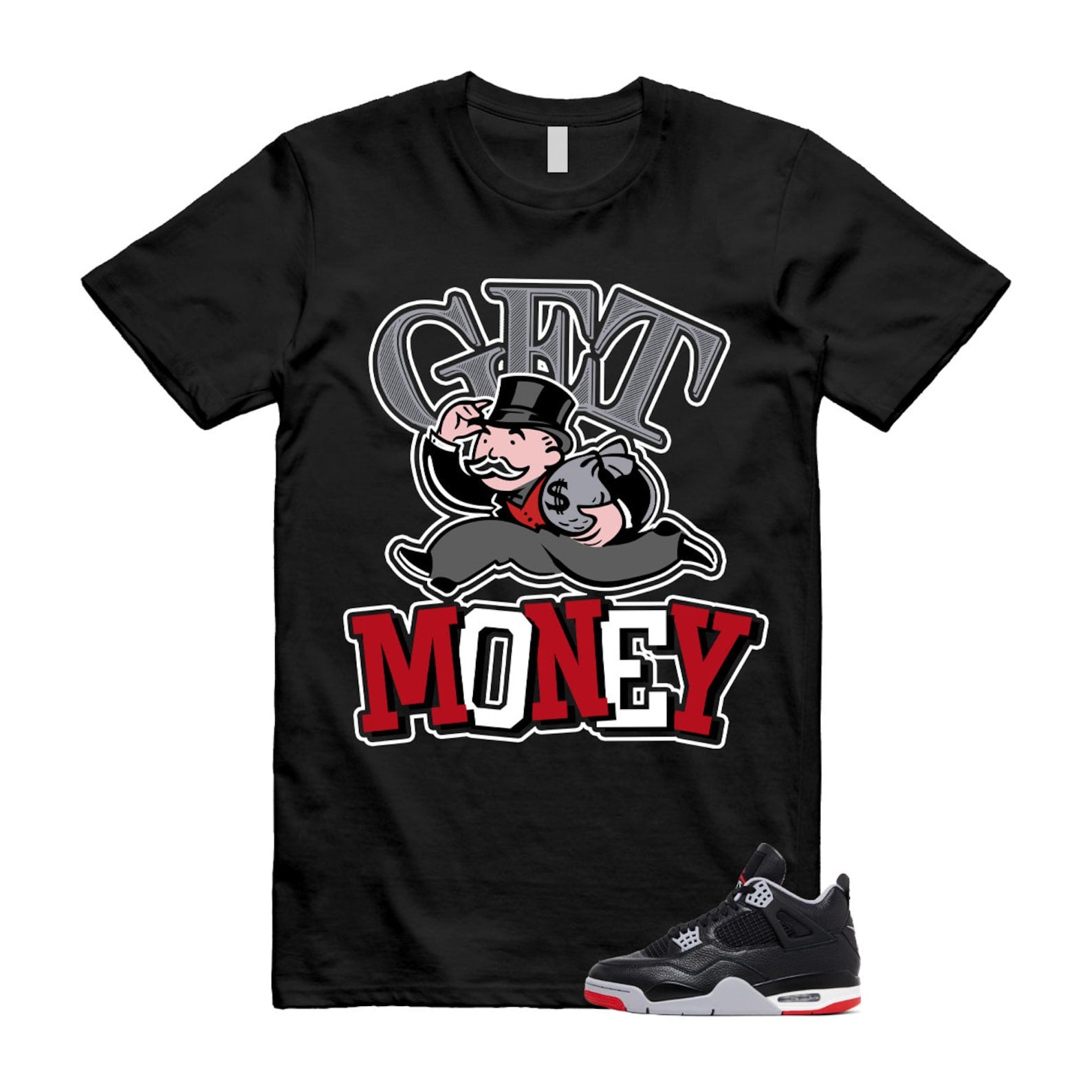 4 Bred Reimagined Black Cement Grey Varsity Red Summit White Retro T Shirt Match GM ,FV5029-006 T-Shirt, Sneaker Match Tee