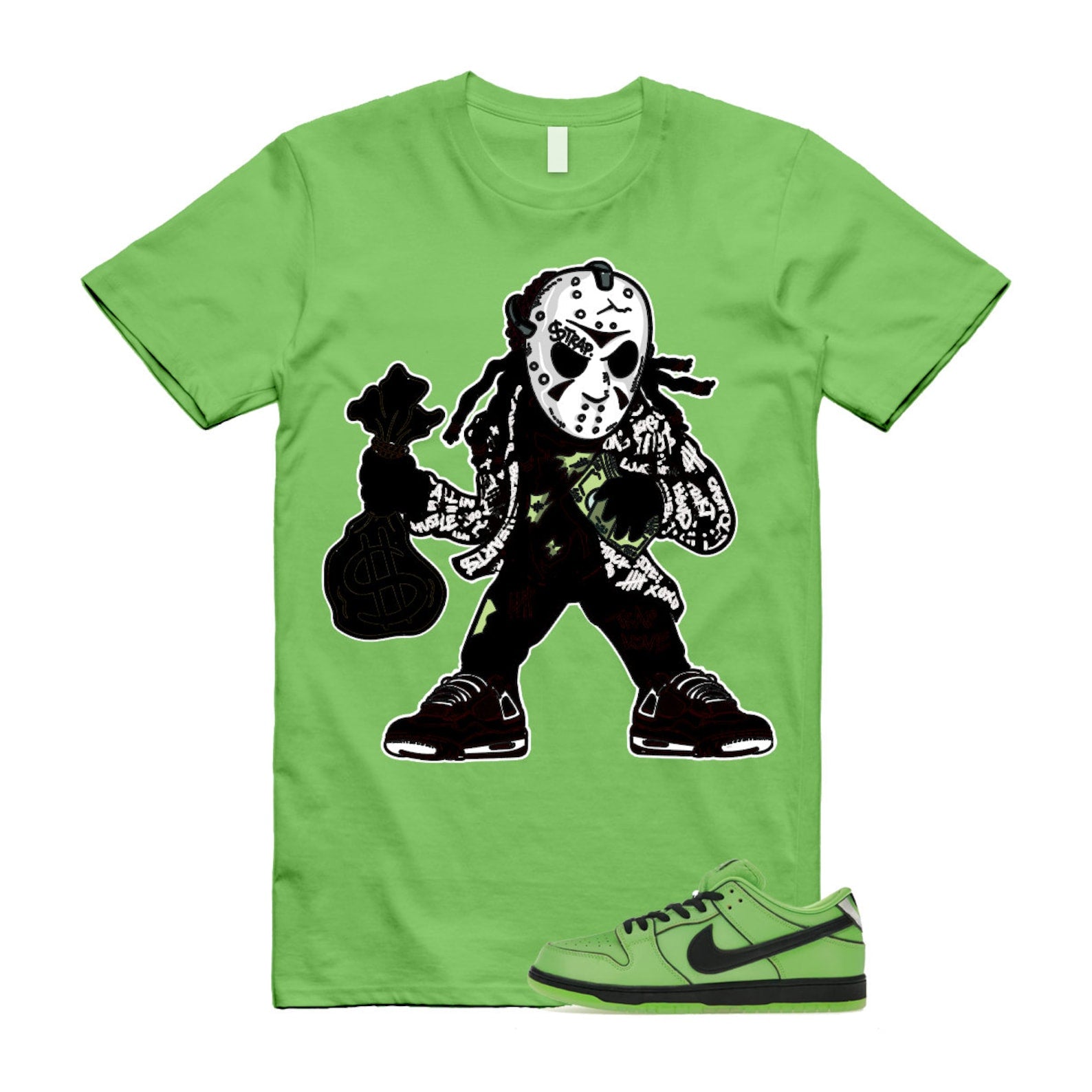 Dunk Buttercup The Power Girls Mean Green Lotus Pink Black T Shirt Match JASON ,FZ8832-300 T-Shirt, Sneaker Match Tee