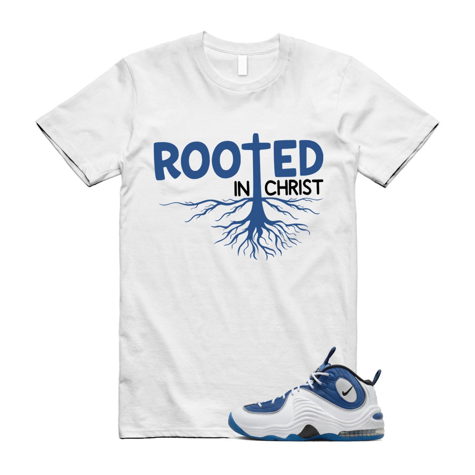 Penny Atlantic Blue 2 Air Metallic Silver Black White T Shirt Match ROOTED ,FN4438-400 T-Shirt, Sneaker Match Tee
