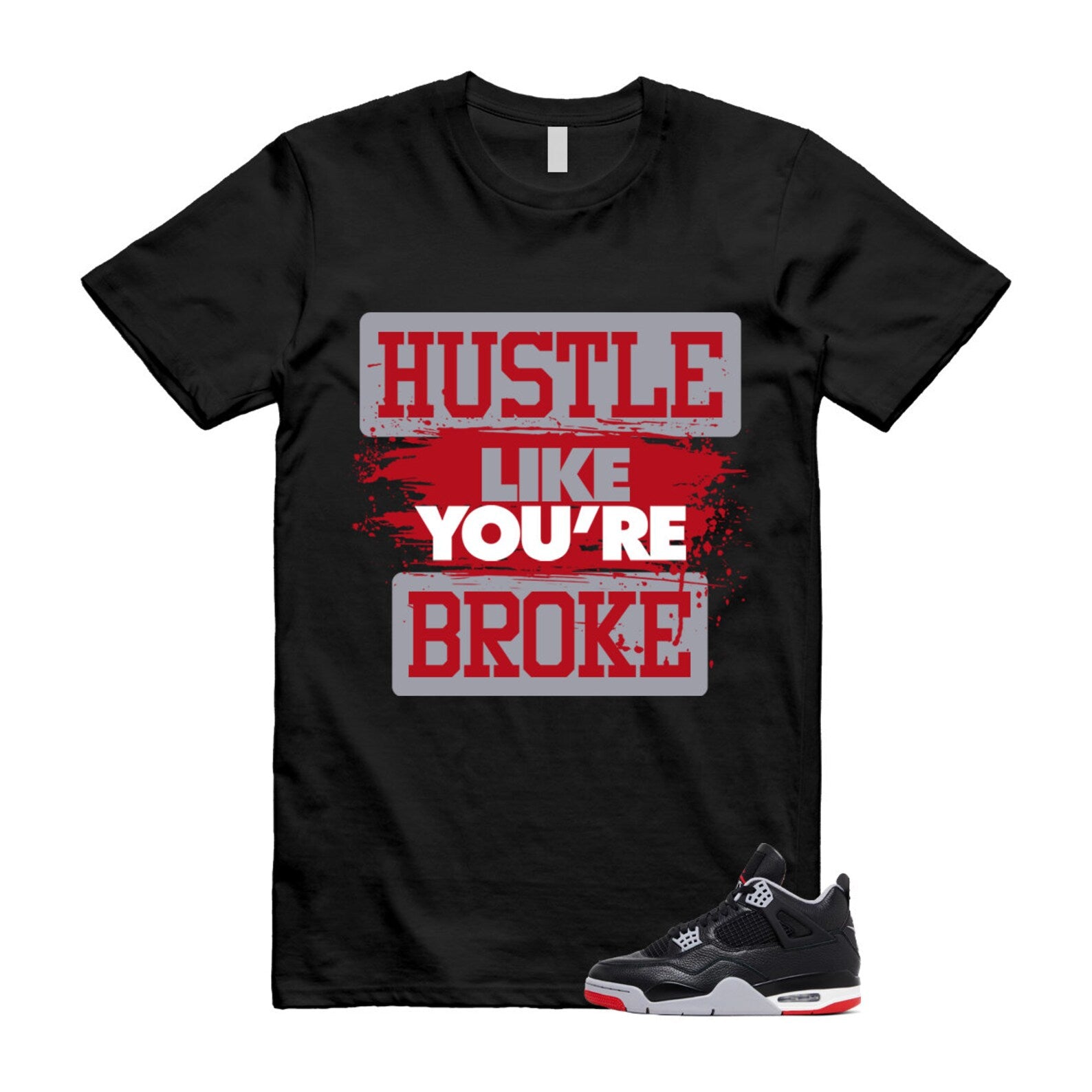 4 Bred Reimagined Black Cement Grey Varsity Red Summit White Retro T Shirt Match HLYB ,FV5029-006 T-Shirt, Sneaker Match Tee