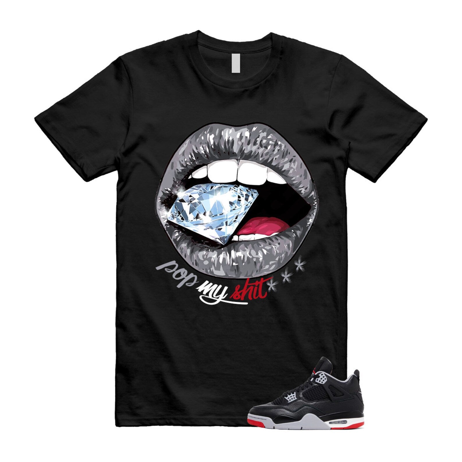 4 Bred Reimagined Black Cement Grey Varsity Red Summit White Retro T Shirt Match POP ,FV5029-006 T-Shirt, Sneaker Match Tee