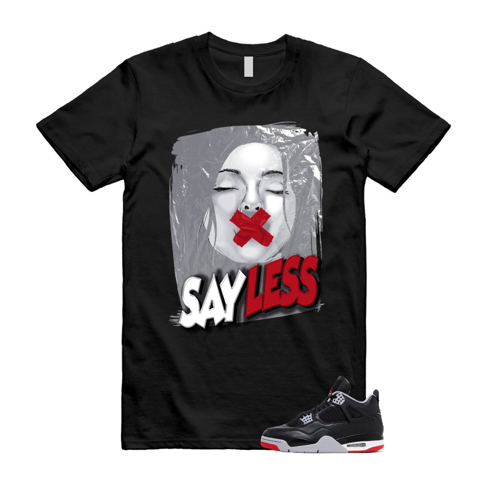 4 Bred Reimagined Black Cement Grey Varsity Red Summit White Retro T Shirt Match SL ,FV5029-006 T-Shirt, Sneaker Match Tee