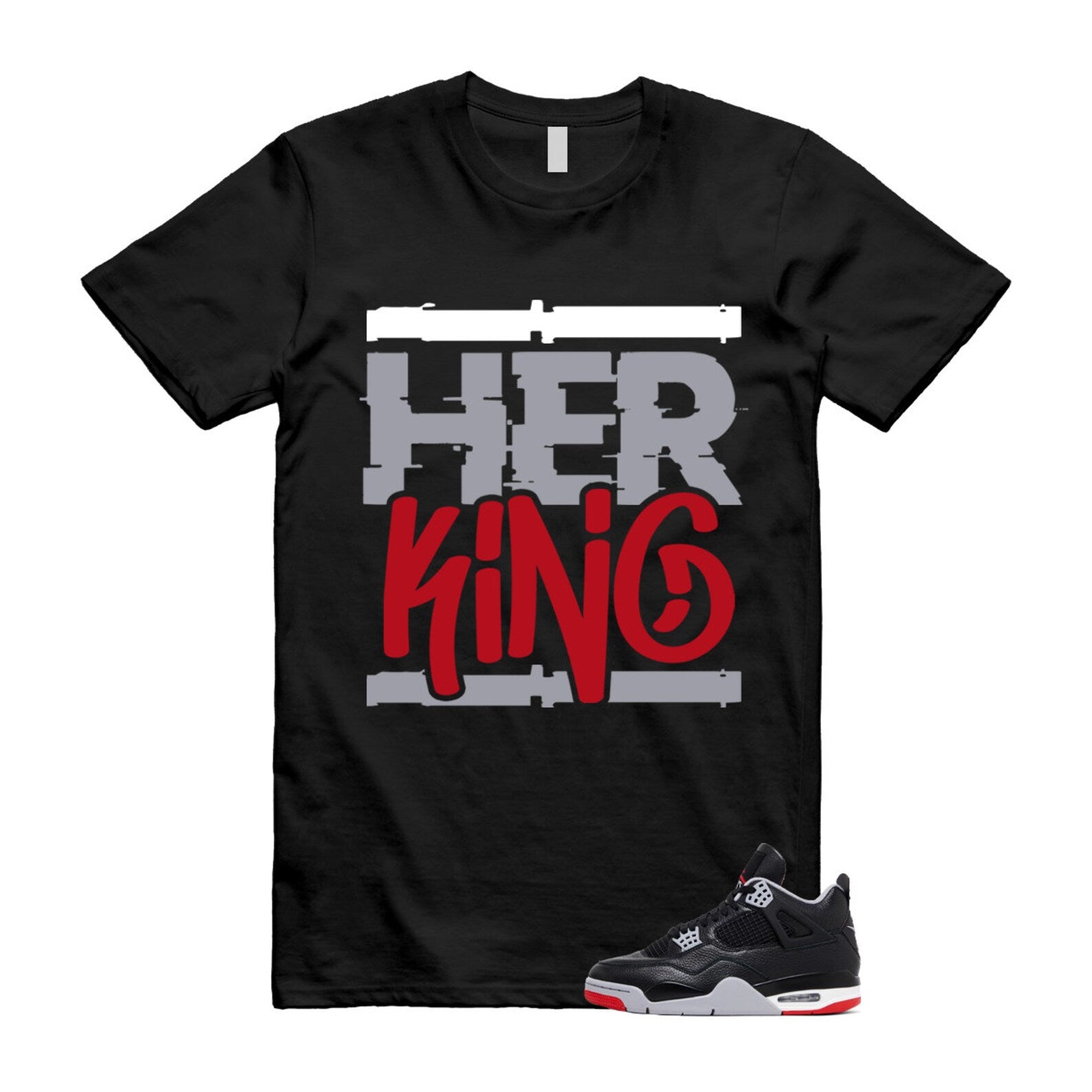 4 Bred Reimagined Black Cement Grey Varsity Red Summit White Retro T Shirt Match HK ,FV5029-006 T-Shirt, Sneaker Match Tee