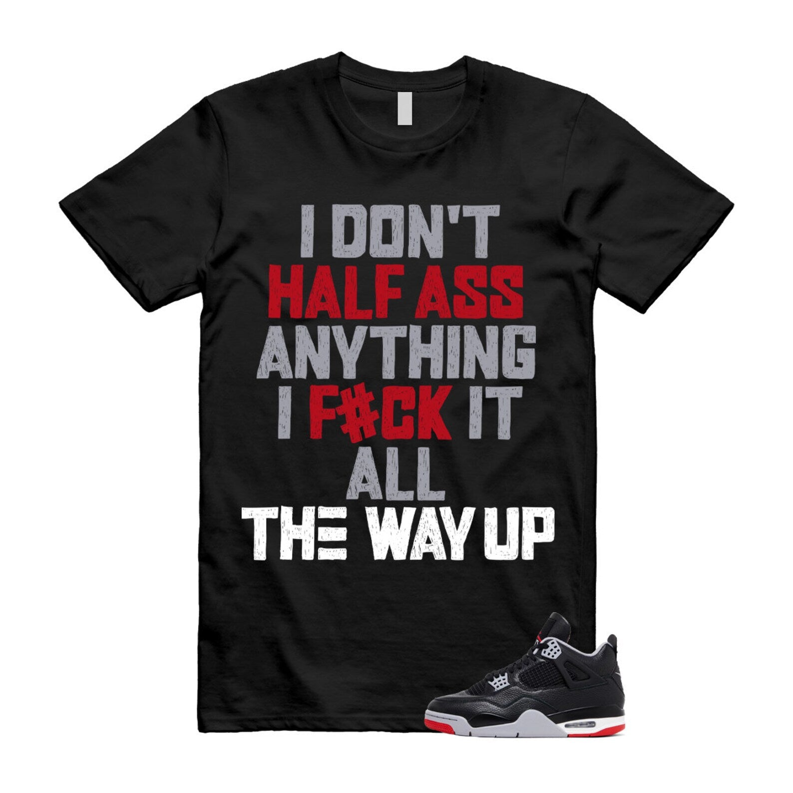 4 Bred Reimagined Black Cement Grey Varsity Red Summit White Retro T Shirt Match HALF ,FV5029-006 T-Shirt, Sneaker Match Tee