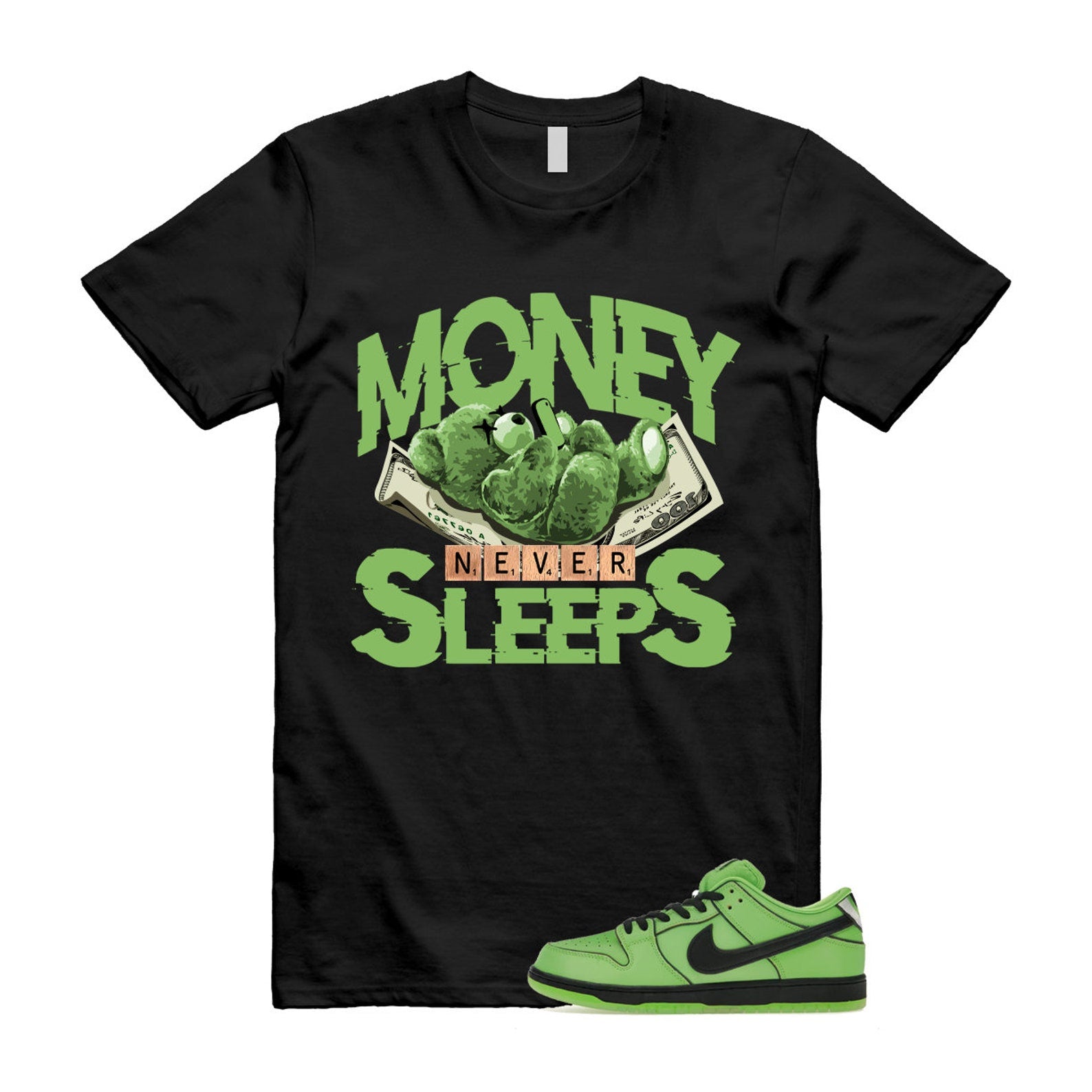 Dunk Buttercup The Power Girls Mean Green Lotus Pink Black T Shirt Match MNS ,FZ8832-300 T-Shirt, Sneaker Match Tee