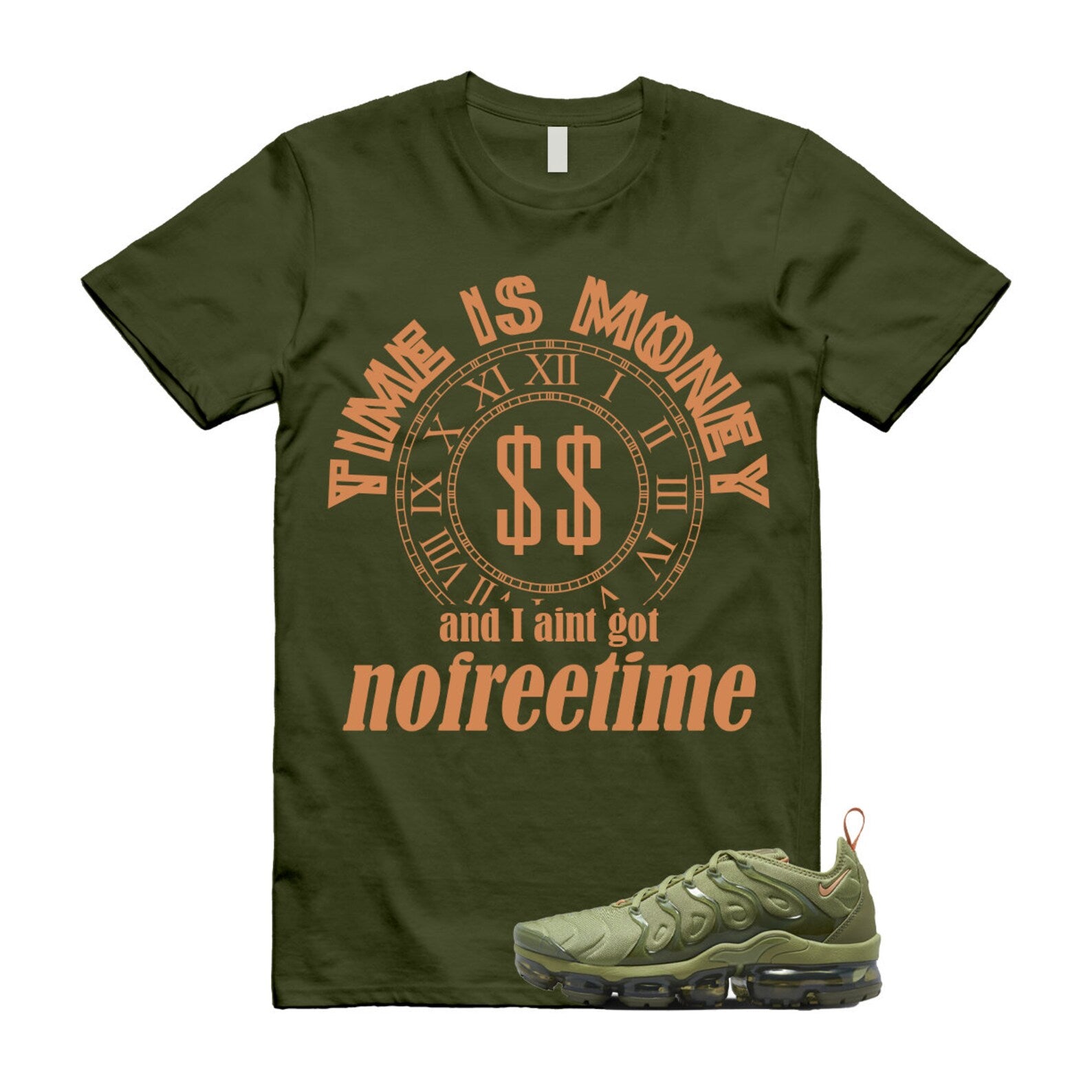 FREE TIME T Shirt to match Air VaporMax Plus Alligator WMNS Medium Olive Orange Trance ,FD0295-300 T-Shirt, Sneaker Match Tee