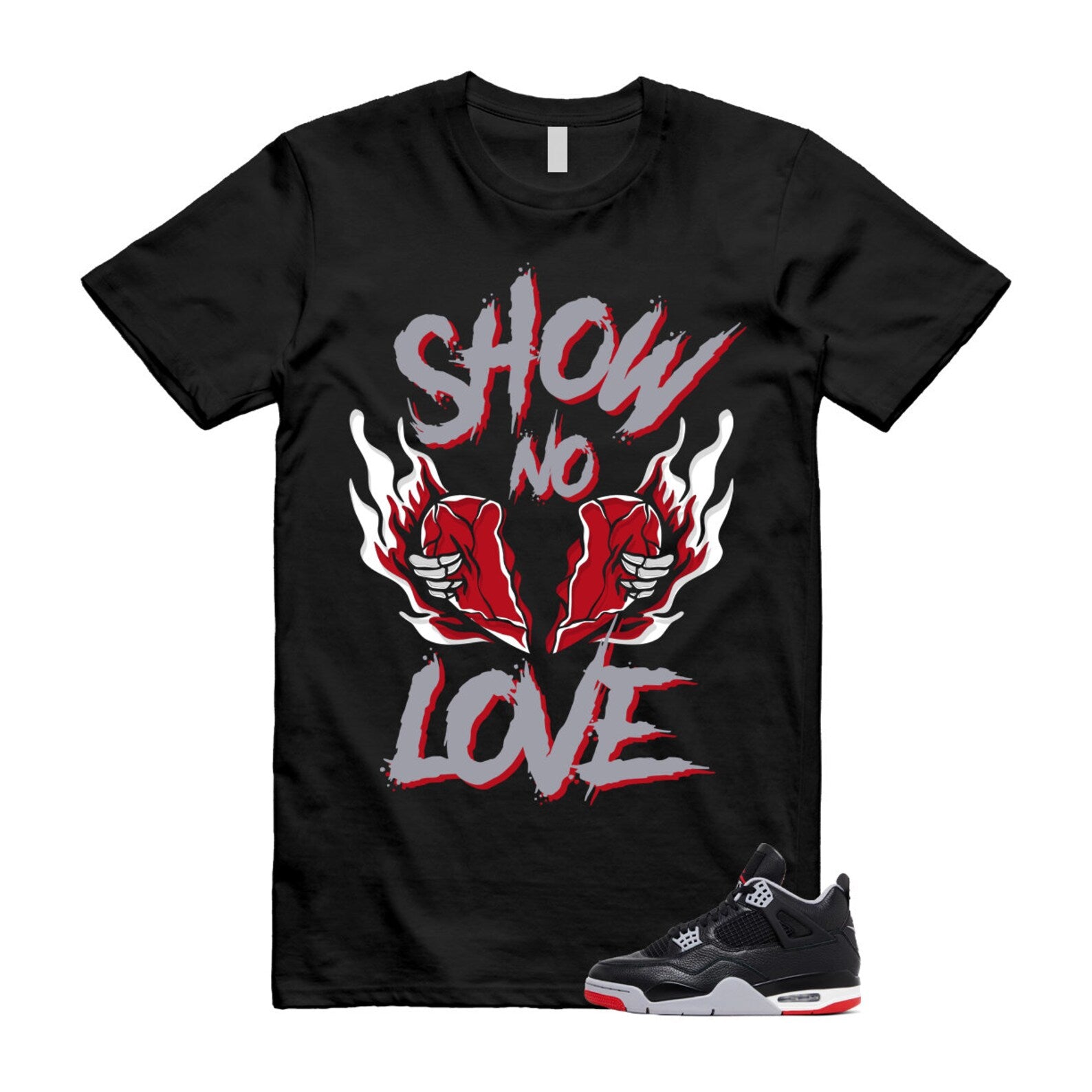 4 Bred Reimagined Black Cement Grey Varsity Red Summit White Retro T Shirt Match NO LOVE ,FV5029-006 T-Shirt, Sneaker Match Tee
