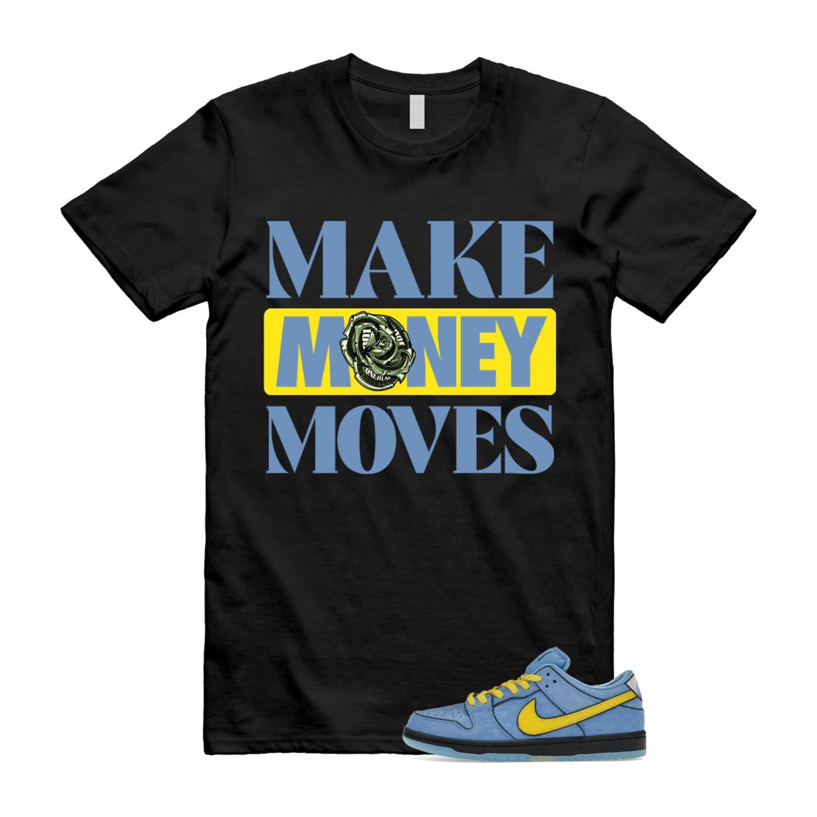 Dunk Bubbles The Power Girls Blue Chill Deep Royal Active Pink Yellow Black T Shirt Match MOVES ,FZ8833-400 T-Shirt, Sneaker Match Tee