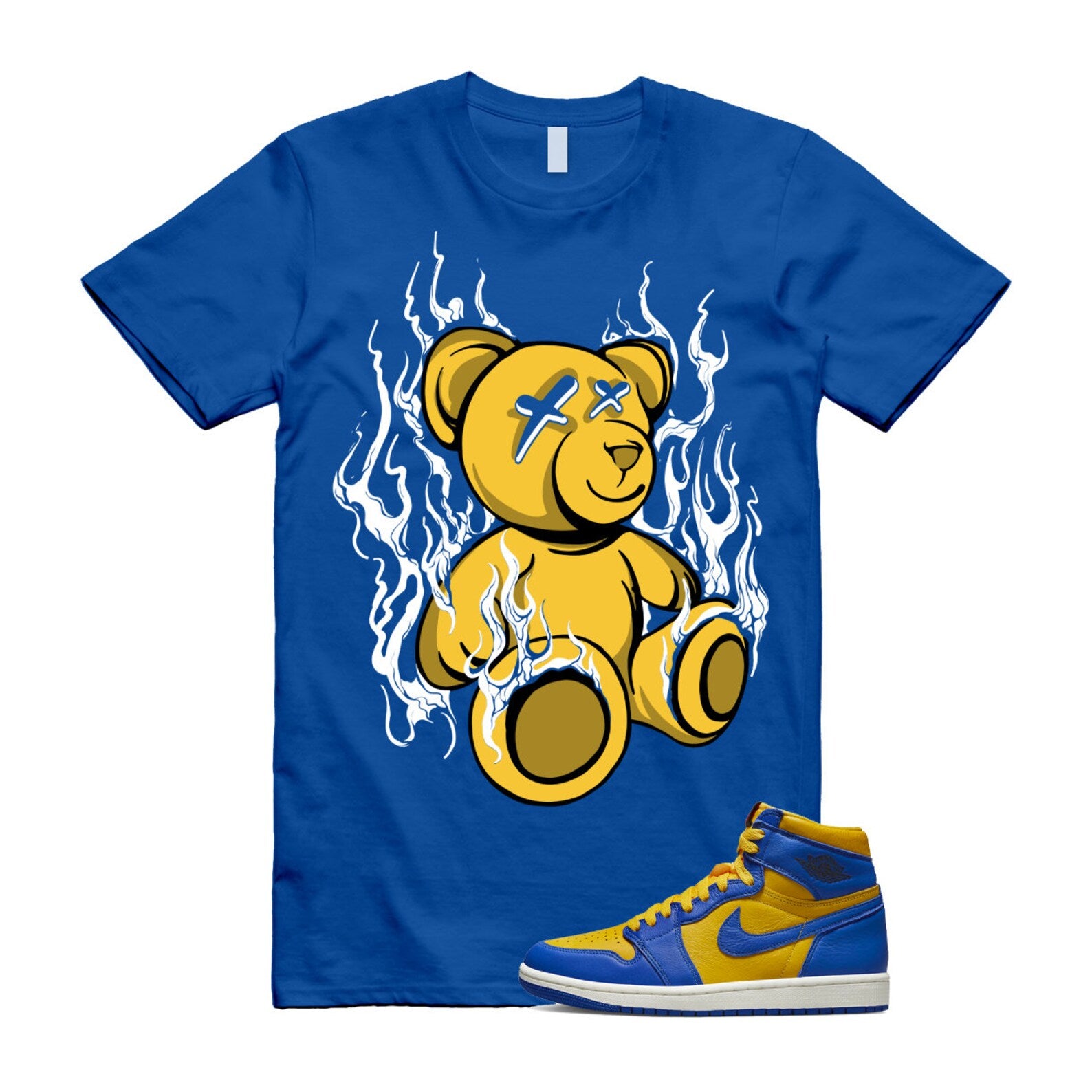 Reverse Laney 1 Game Royal Blue Air High OG WMNS Varsity Maize Sail Black Fire Red T Shirt Match LIT ,FD2596-700 T-Shirt, Sneaker Match Tee