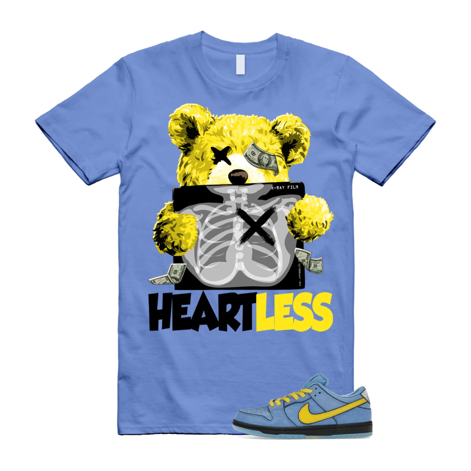 Dunk Bubbles The Power Girls Blue Chill Deep Royal Active Pink Yellow Black T Shirt Match HEART ,FZ8833-400 T-Shirt, Sneaker Match Tee