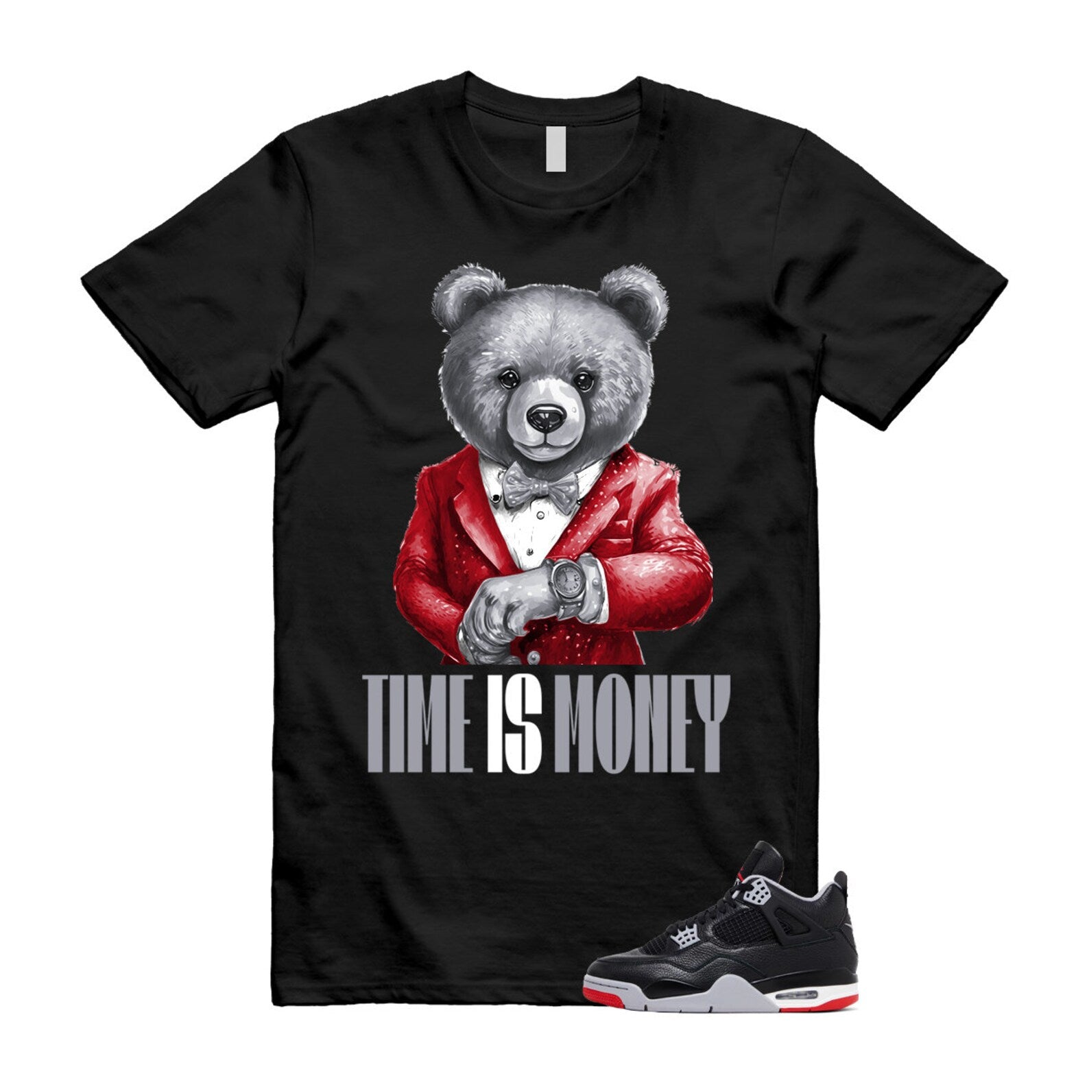 4 Bred Reimagined Black Cement Grey Varsity Red Summit White Retro T Shirt Match TIM ,FV5029-006 T-Shirt, Sneaker Match Tee