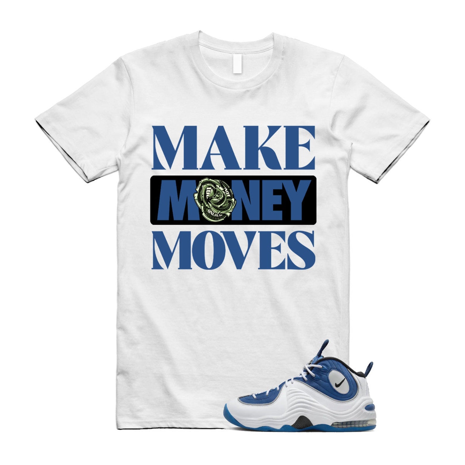 Penny Atlantic Blue 2 Air Metallic Silver Black White T Shirt Match MOVES ,FN4438-400 T-Shirt, Sneaker Match Tee