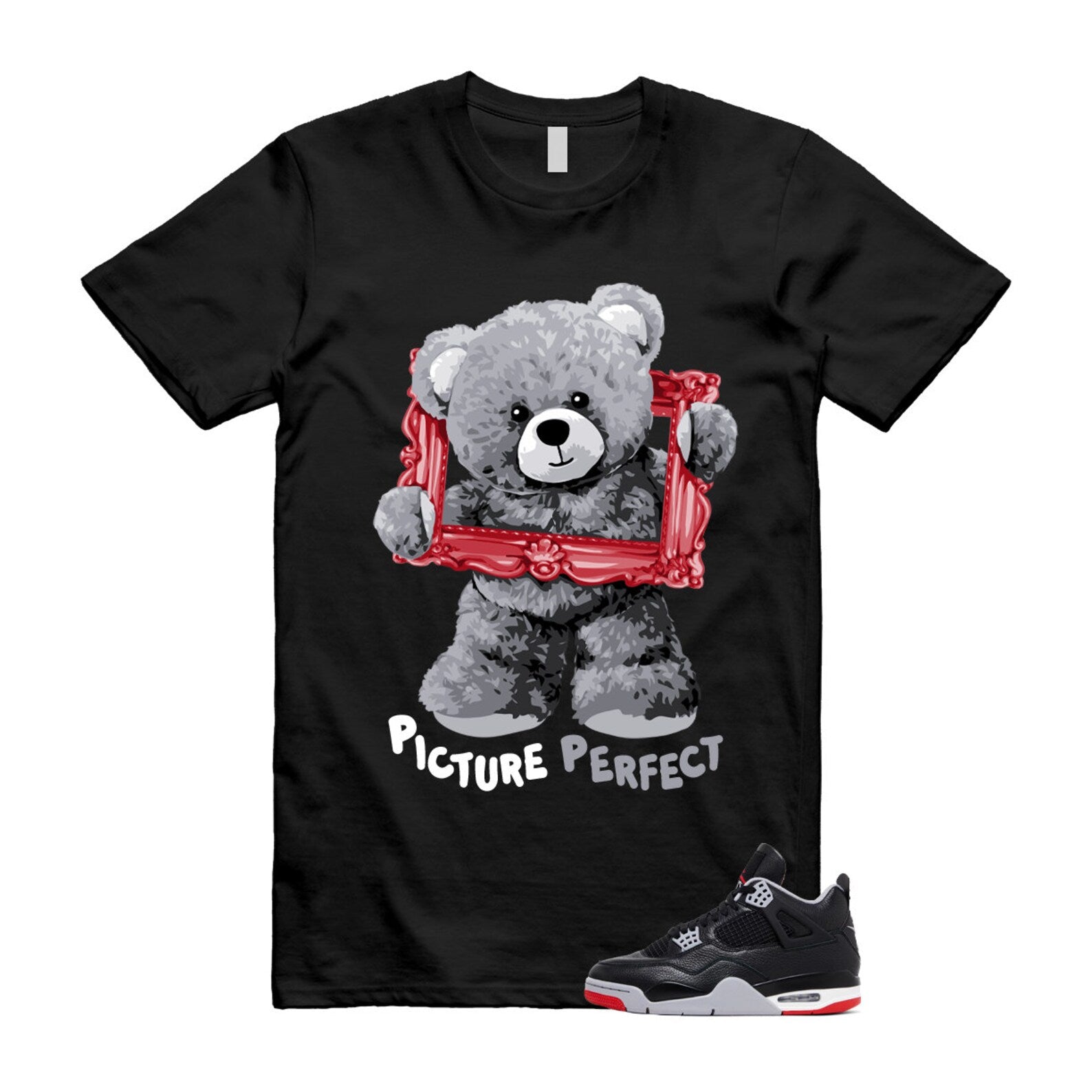 4 Bred Reimagined Black Cement Grey Varsity Red Summit White Retro T Shirt Match PIC ,FV5029-006 T-Shirt, Sneaker Match Tee