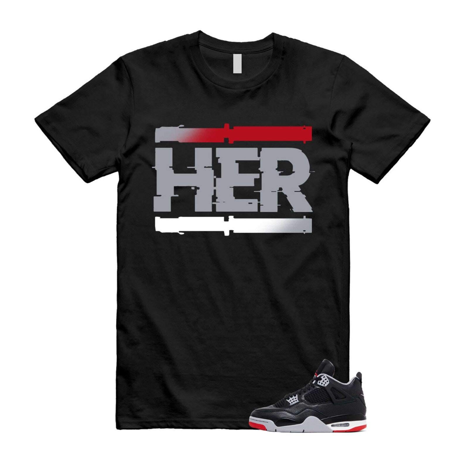 4 Bred Reimagined Black Cement Grey Varsity Red Summit White Retro T Shirt Match HER ,FV5029-006 T-Shirt, Sneaker Match Tee