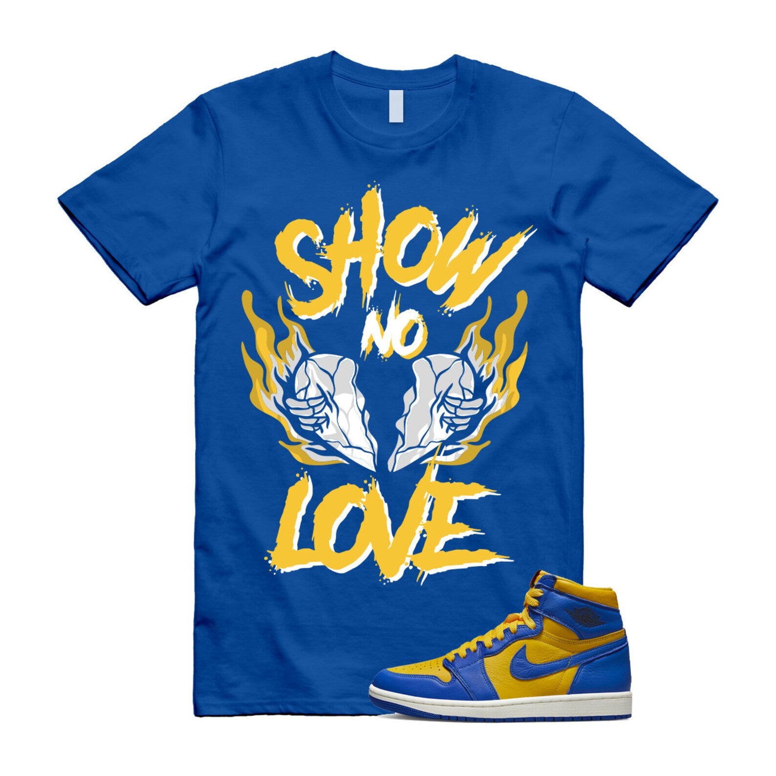 Reverse Laney 1 Game Royal Blue Air High OG WMNS Varsity Maize Sail Black Fire Red T Shirt Match NOLOVE ,FD2596-700 T-Shirt, Sneaker Match Tee