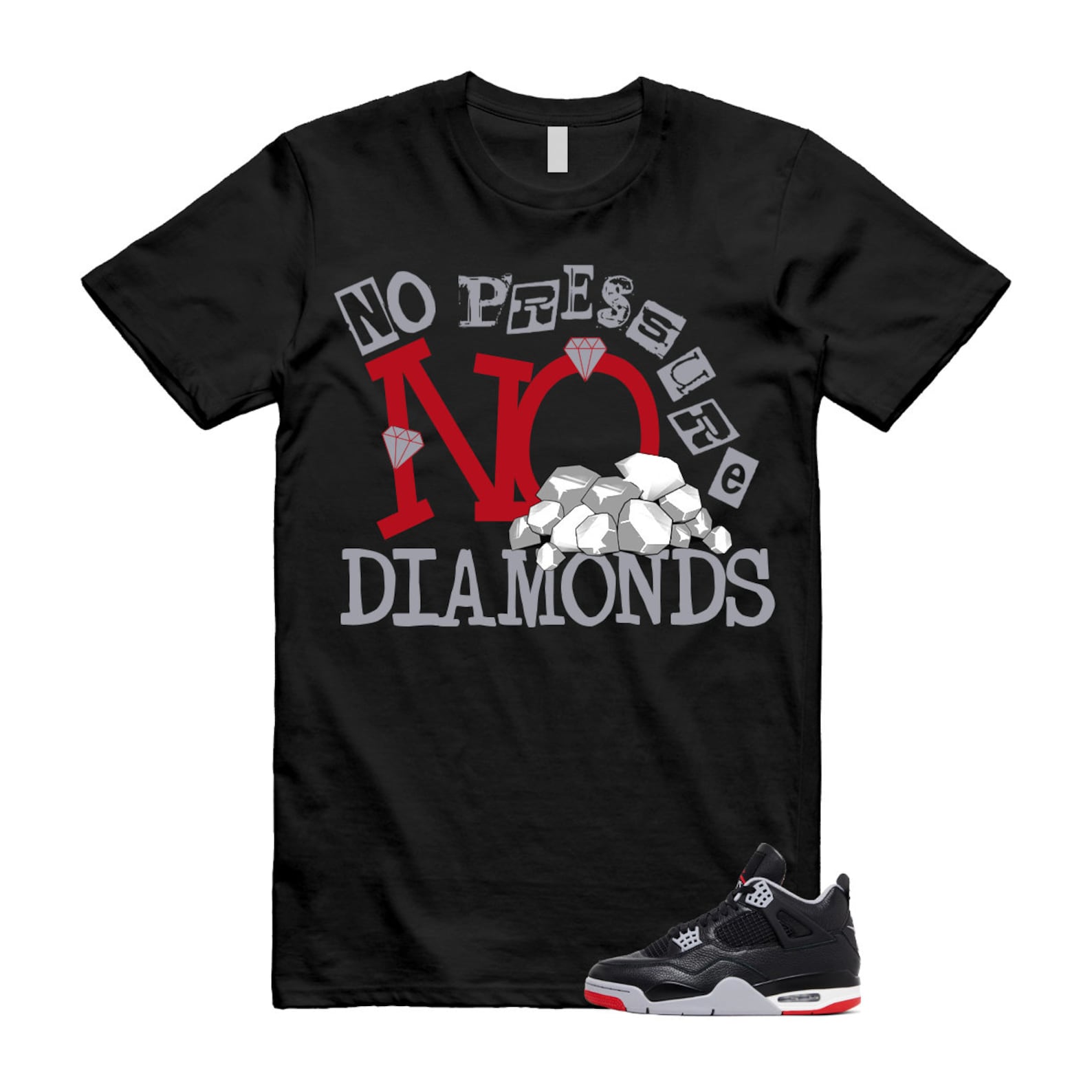 4 Bred Reimagined Black Cement Grey Varsity Red Summit White Retro T Shirt Match DIAMOND ,FV5029-006 T-Shirt, Sneaker Match Tee