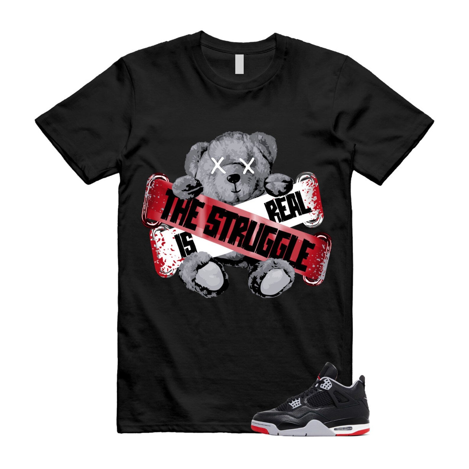 4 Bred Reimagined Black Cement Grey Varsity Red Summit White Retro T Shirt Match TSIR ,FV5029-006 T-Shirt, Sneaker Match Tee