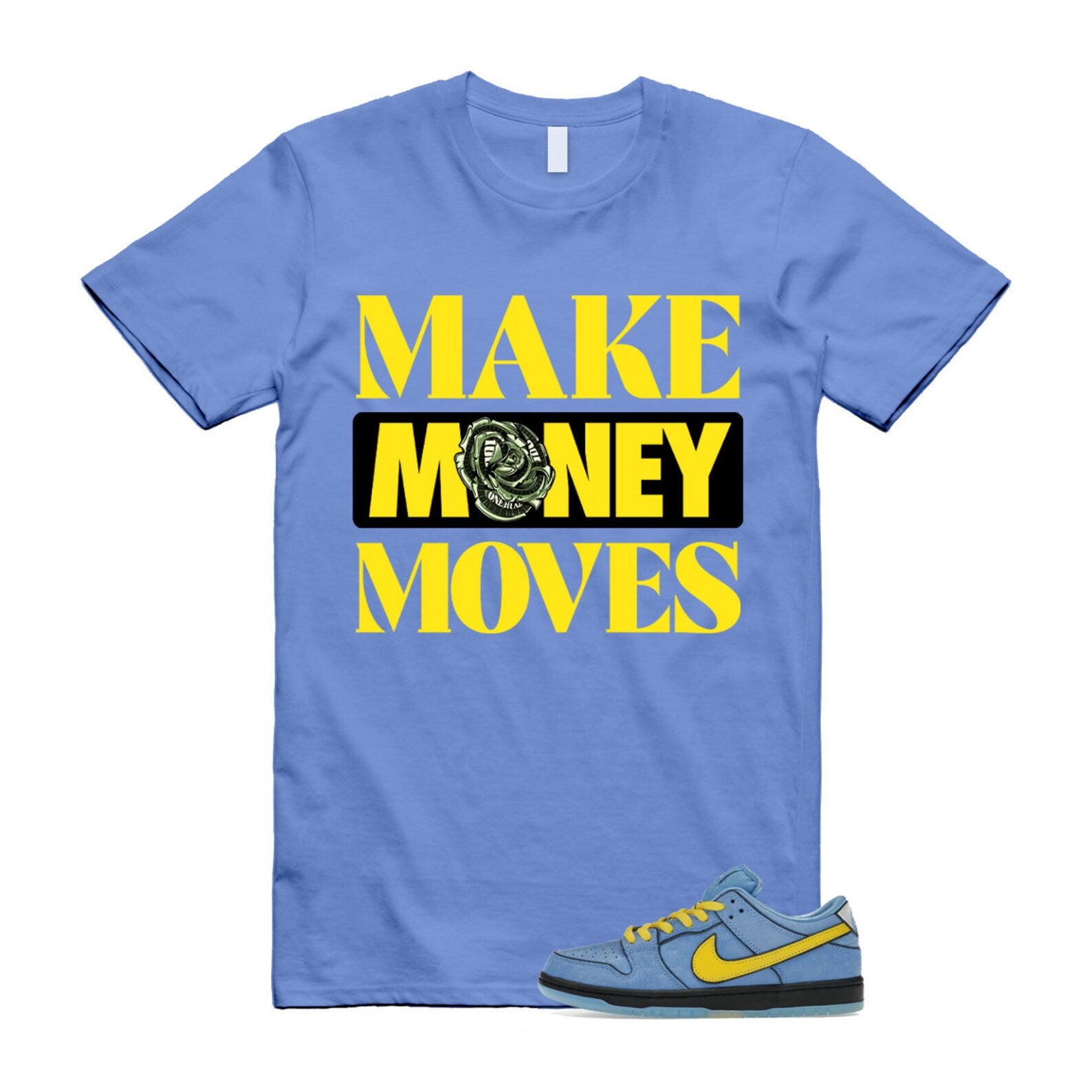 Dunk Bubbles The Power Girls Blue Chill Deep Royal Active Pink Yellow Black T Shirt Match MOVES ,FZ8833-400 T-Shirt, Sneaker Match Tee