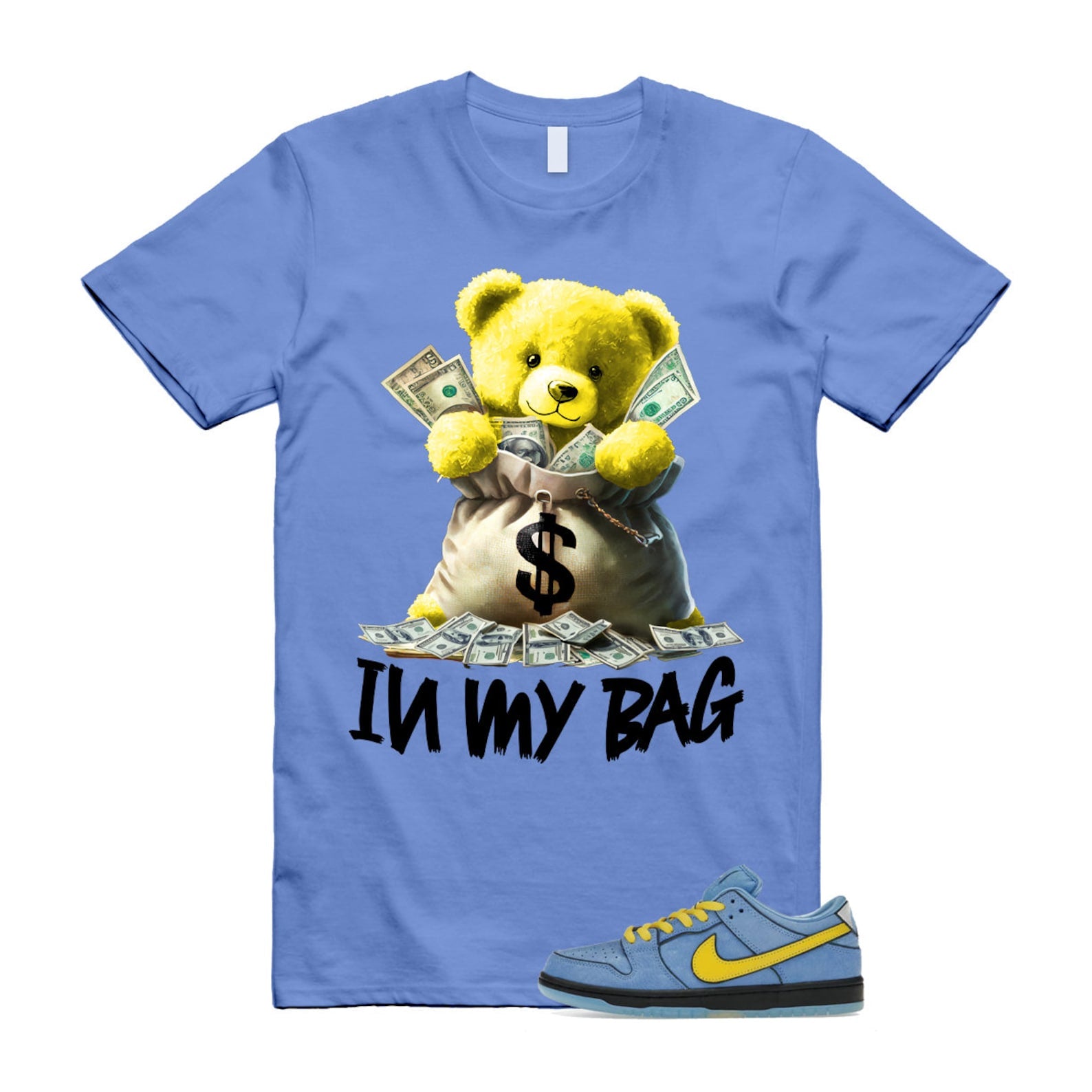 Dunk Bubbles The Power Girls Blue Chill Deep Royal Active Pink Yellow Black T Shirt Match BAG ,FZ8833-400 T-Shirt, Sneaker Match Tee