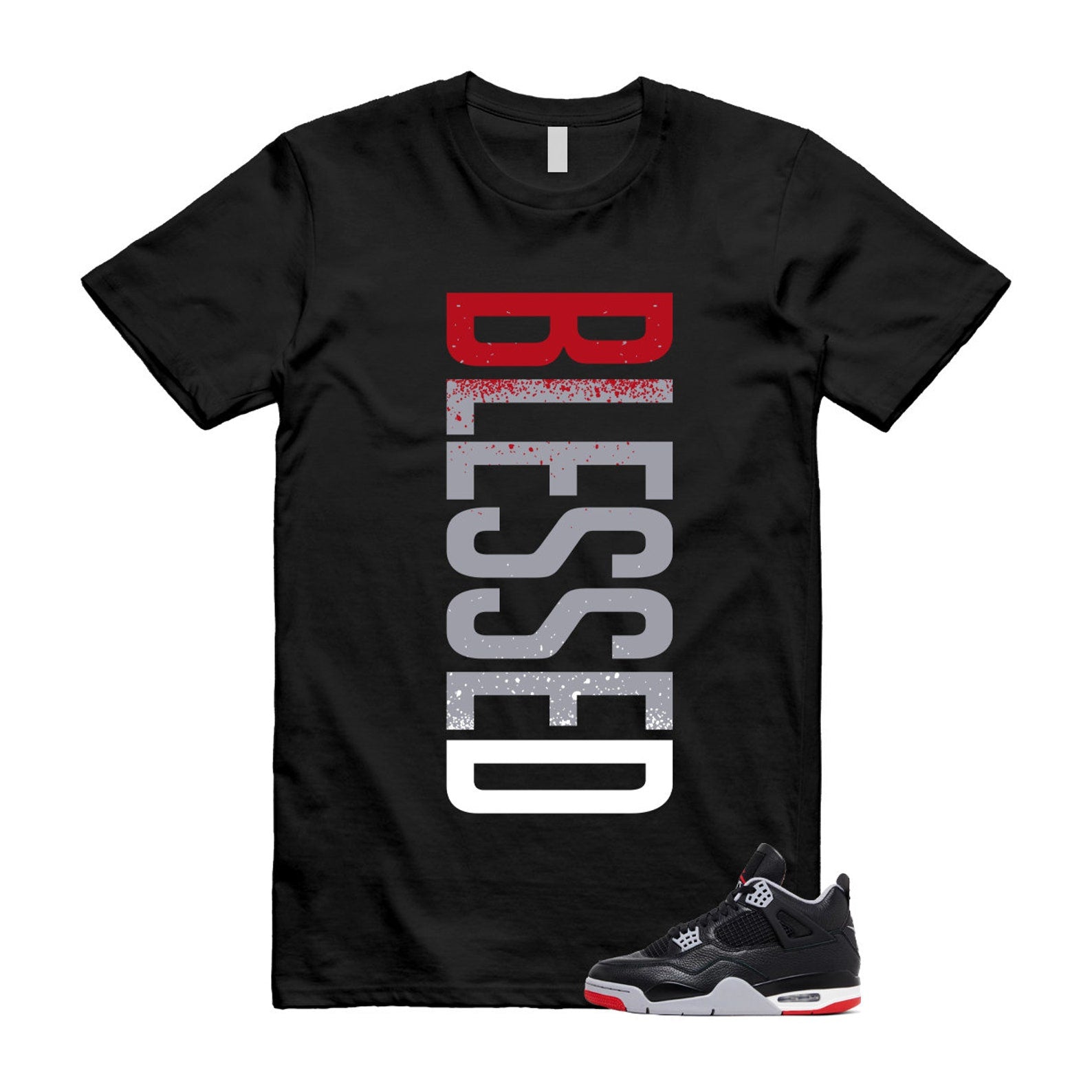 4 Bred Reimagined Black Cement Grey Varsity Red Summit White Retro T Shirt Match VERTBLS ,FV5029-006 T-Shirt, Sneaker Match Tee