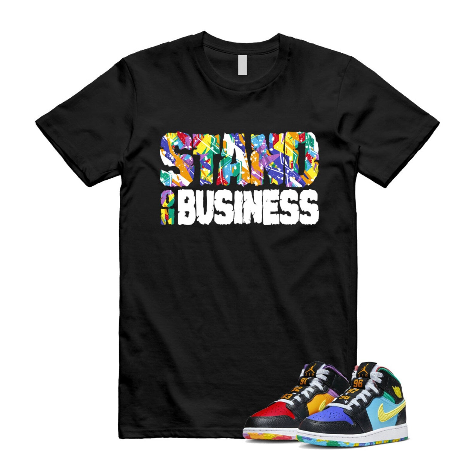 Six Championships Air 1 Mid GS Black Opti Yellow University Red Light Ultramarine Sundial Baltic Blue T Shirt Match Stand On Business ,FD1317-007 T-Shirt, Sneaker Match Tee