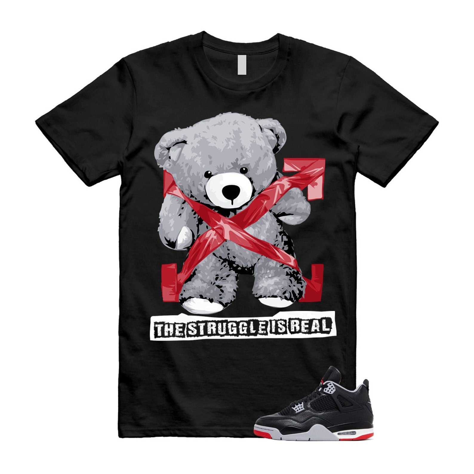 4 Bred Reimagined Black Cement Grey Varsity Red Summit White Retro T Shirt Match STRUG ,FV5029-006 T-Shirt, Sneaker Match Tee