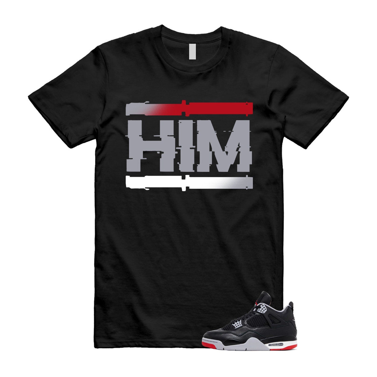 4 Bred Reimagined Black Cement Grey Varsity Red Summit White Retro T Shirt Match HIM ,FV5029-006 T-Shirt, Sneaker Match Tee