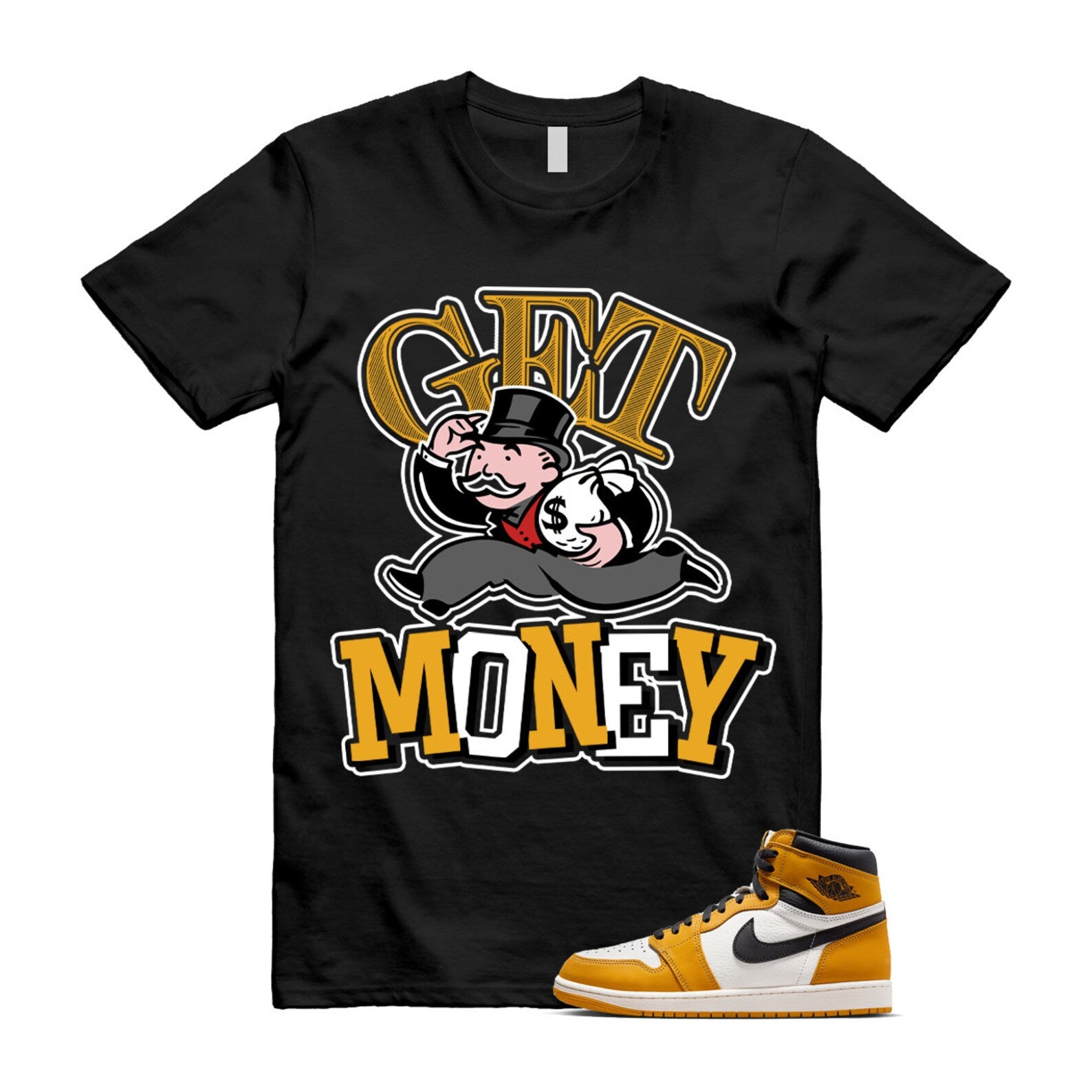 Ochre Yellow Black Sail White 1 Retro High OG T Shirt Match GM ,FD1437-701 T-Shirt, Sneaker Match Tee