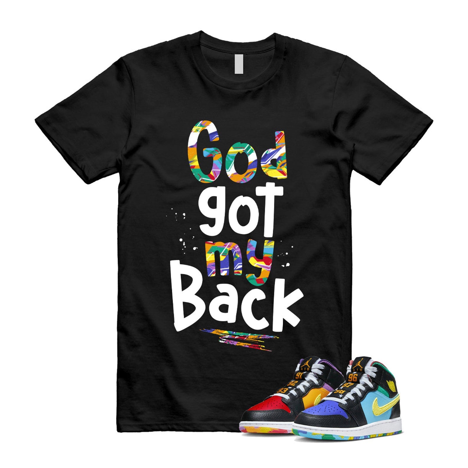 Six Championships Air 1 Mid GS Black Opti Yellow University Red Light Ultramarine Sundial Baltic Blue T Shirt Match GOD ,FD1317-007 T-Shirt, Sneaker Match Tee