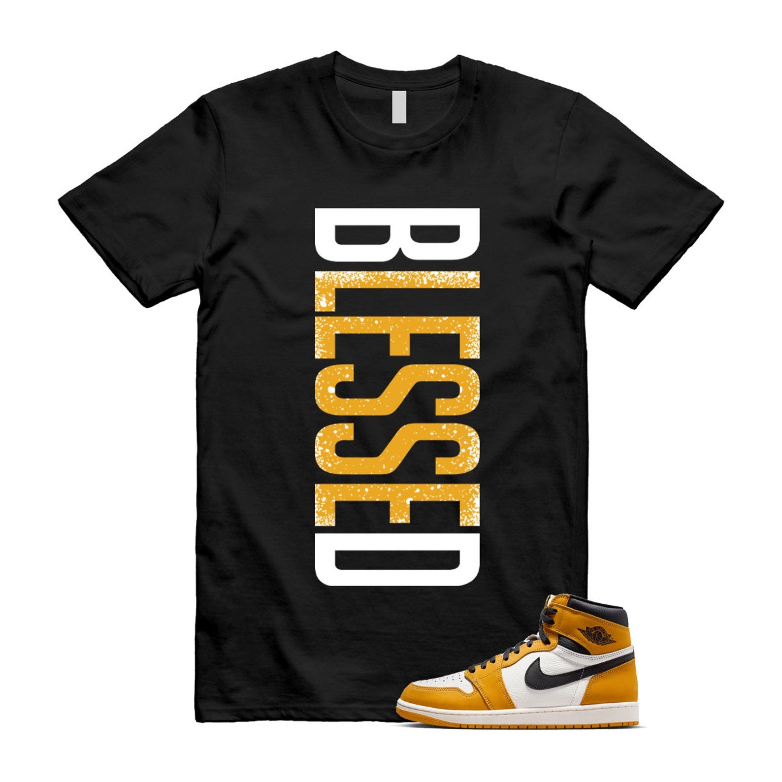 Ochre Yellow Black Sail White 1 Retro High OG T Shirt Match VERTBLS ,FD1437-701 T-Shirt, Sneaker Match Tee