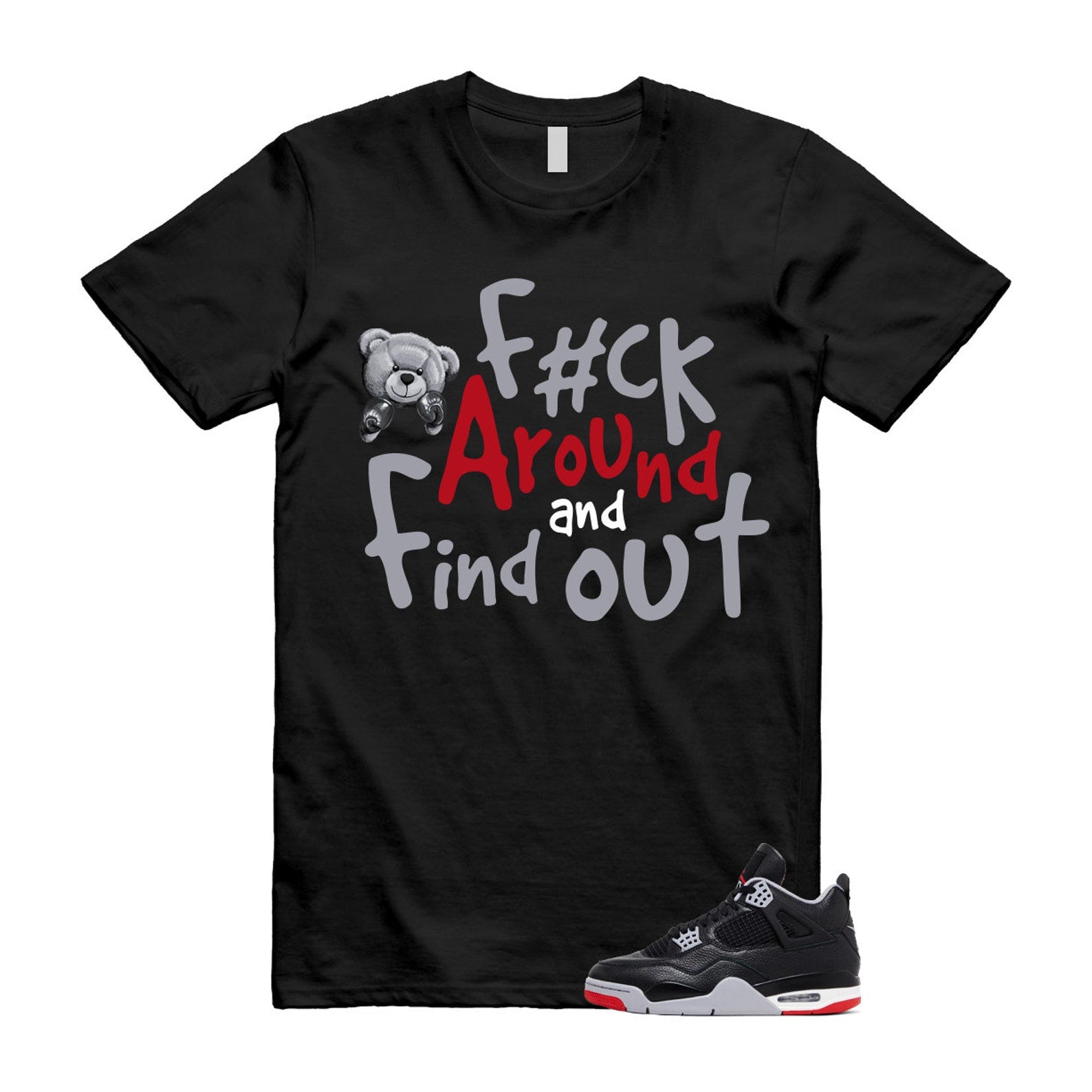 4 Bred Reimagined Black Cement Grey Varsity Red Summit White Retro T Shirt Match FCK ,FV5029-006 T-Shirt, Sneaker Match Tee