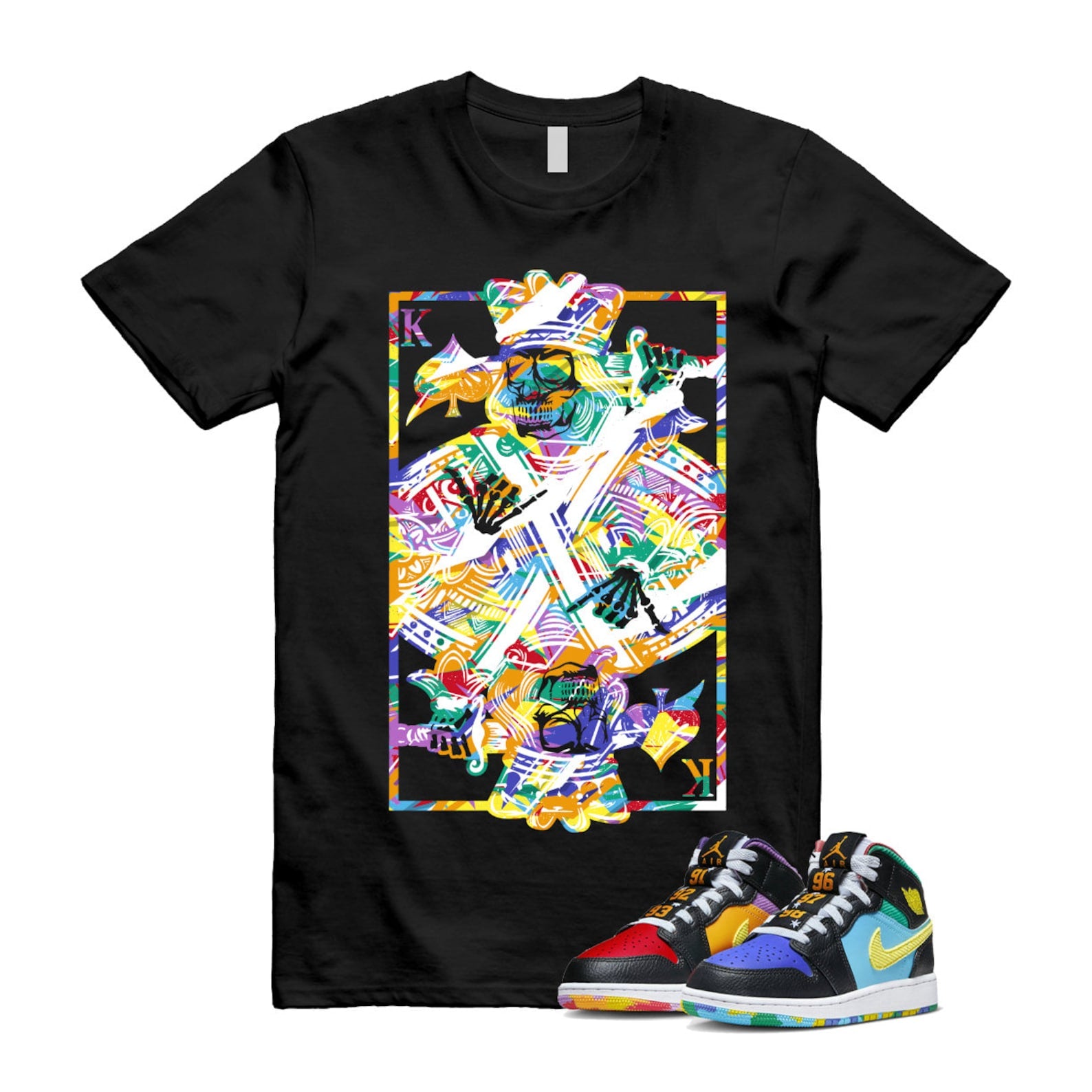 Six Championships Air 1 Mid GS Black Opti Yellow University Red Light Ultramarine Sundial Baltic Blue T Shirt Match KC ,FD1317-007 T-Shirt, Sneaker Match Tee