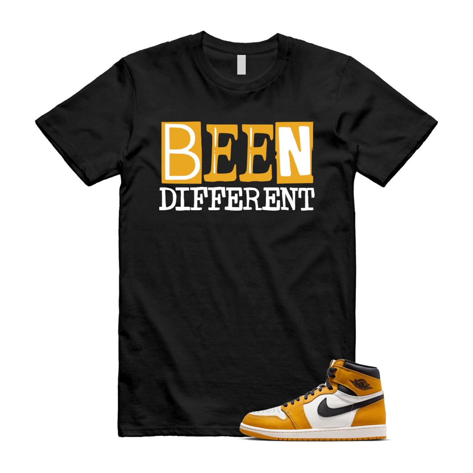 Ochre Yellow Black Sail White 1 Retro High OG T Shirt Match BEEN ,FD1437-701 T-Shirt, Sneaker Match Tee