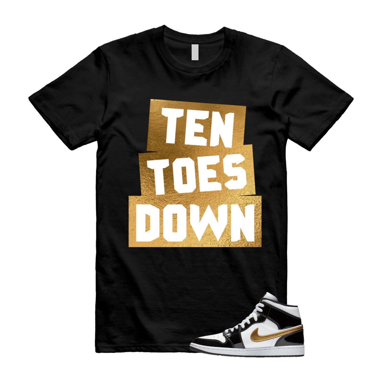 Metallic Gold Patent Black White Air 1 Mid T Shirt Match TTD ,852542-007 T-Shirt, Sneaker Match Tee