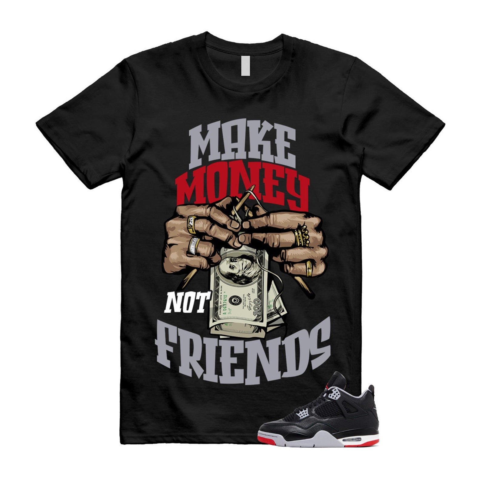 4 Bred Reimagined Black Cement Grey Varsity Red Summit White Retro T Shirt Match MM ,FV5029-006 T-Shirt, Sneaker Match Tee