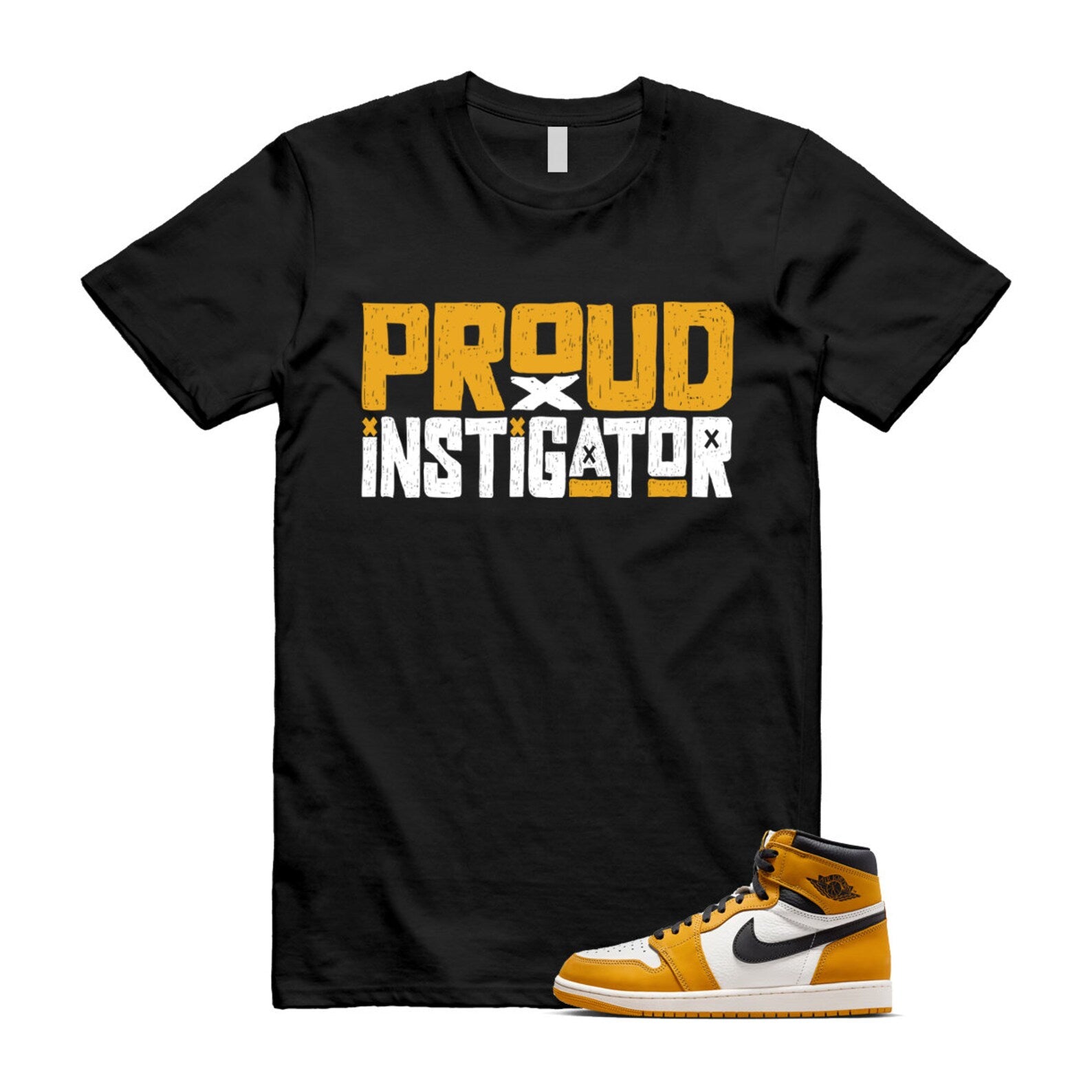 Ochre Yellow Black Sail White 1 Retro High OG T Shirt Match PROUD ,FD1437-701 T-Shirt, Sneaker Match Tee