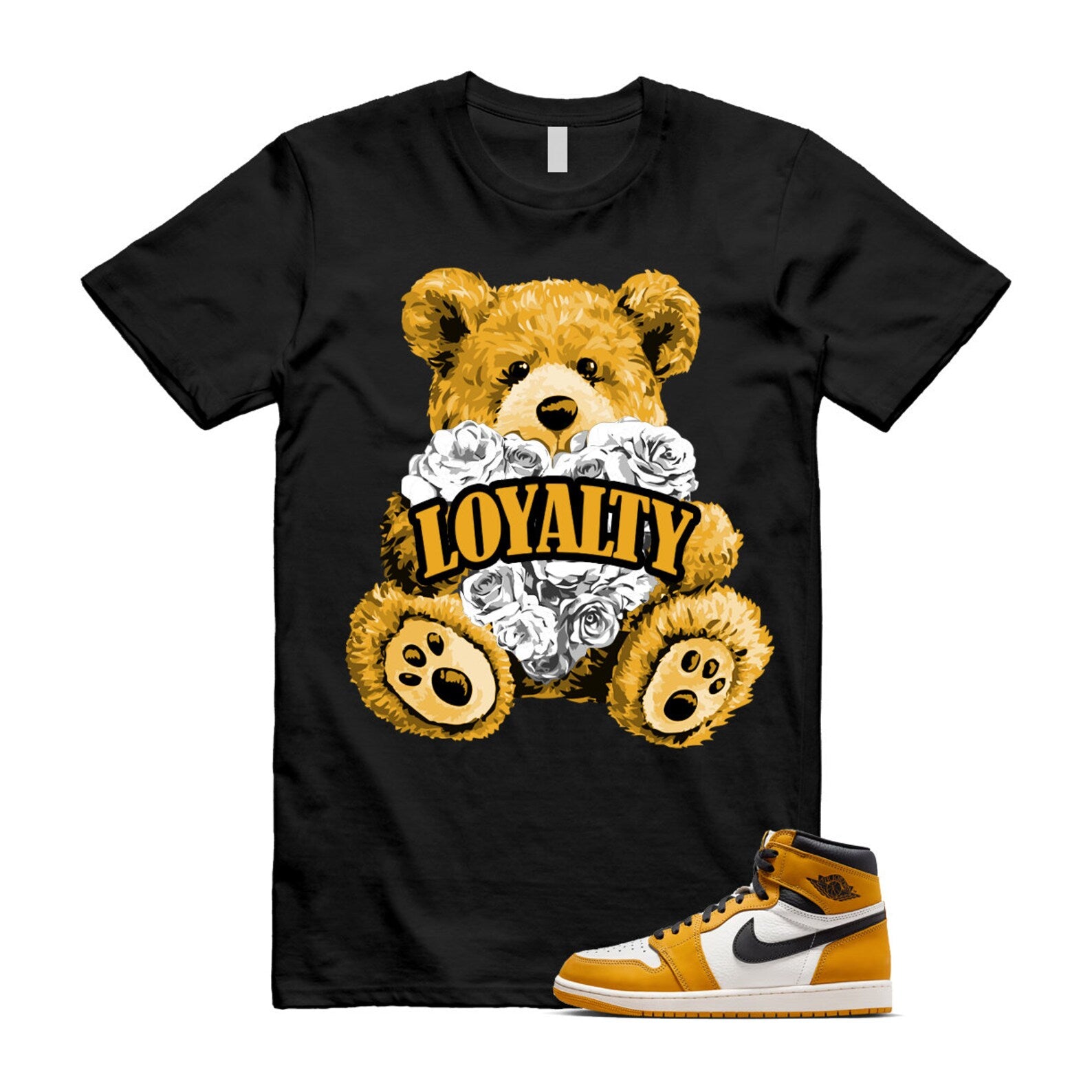Ochre Yellow Black Sail White 1 Retro High OG T Shirt Match LYLTY ,FD1437-701 T-Shirt, Sneaker Match Tee