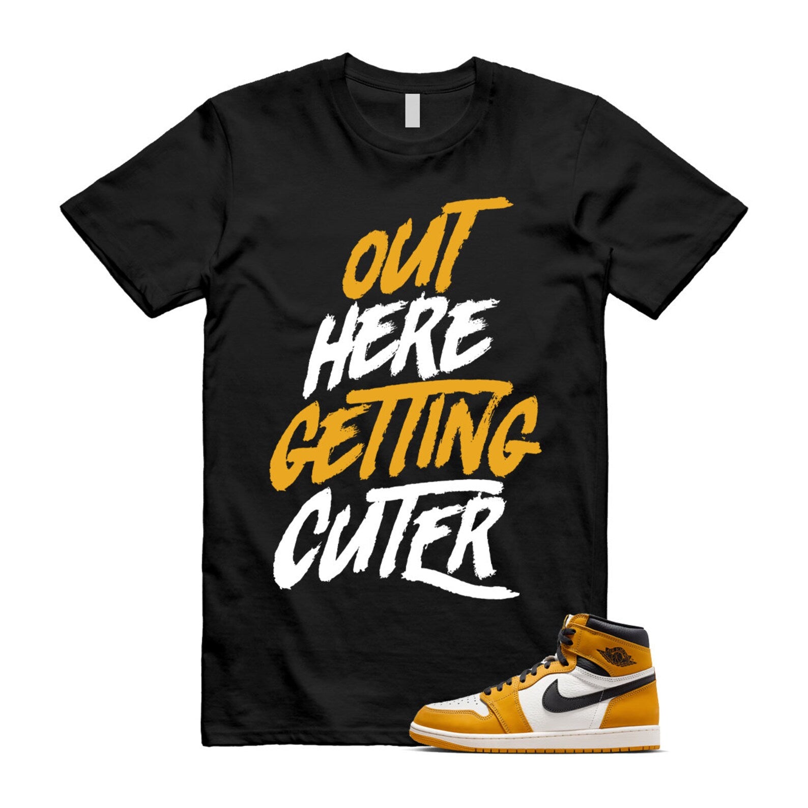 Ochre Yellow Black Sail White 1 Retro High OG T Shirt Match CUTER ,FD1437-701 T-Shirt, Sneaker Match Tee