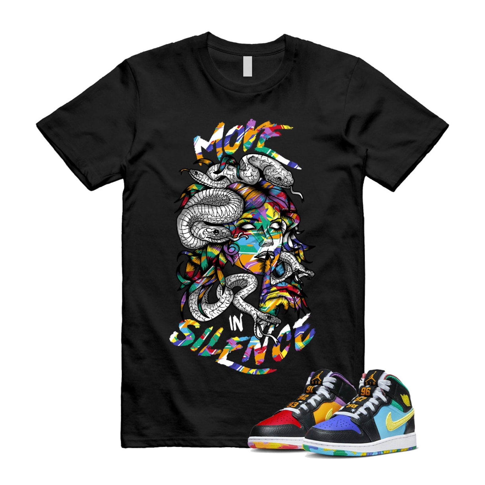 Six Championships Air 1 Mid GS Black Opti Yellow University Red Light Ultramarine Sundial Baltic Blue T Shirt Match MIS ,FD1317-007 T-Shirt, Sneaker Match Tee