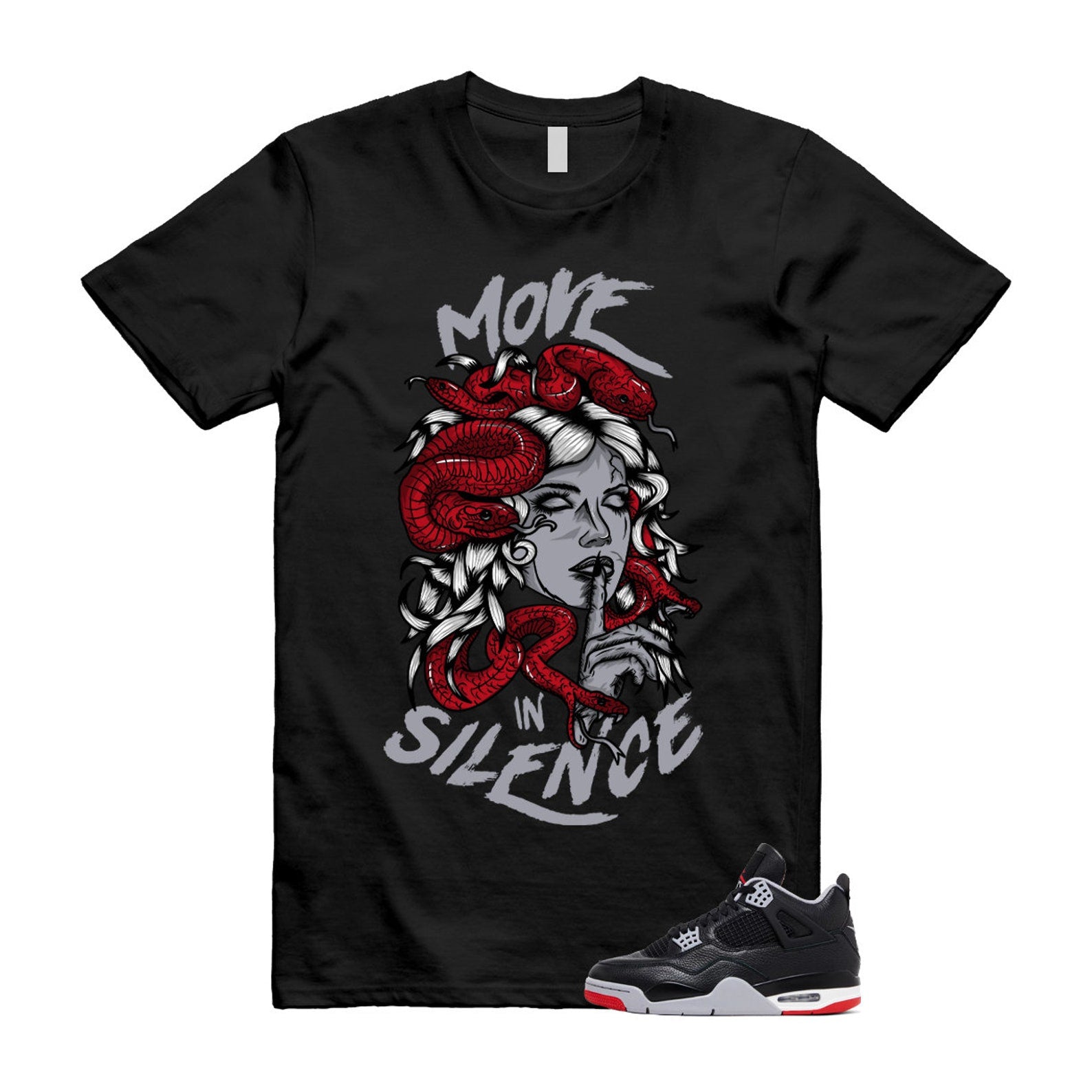 4 Bred Reimagined Black Cement Grey Varsity Red Summit White Retro T Shirt Match MIS ,FV5029-006 T-Shirt, Sneaker Match Tee