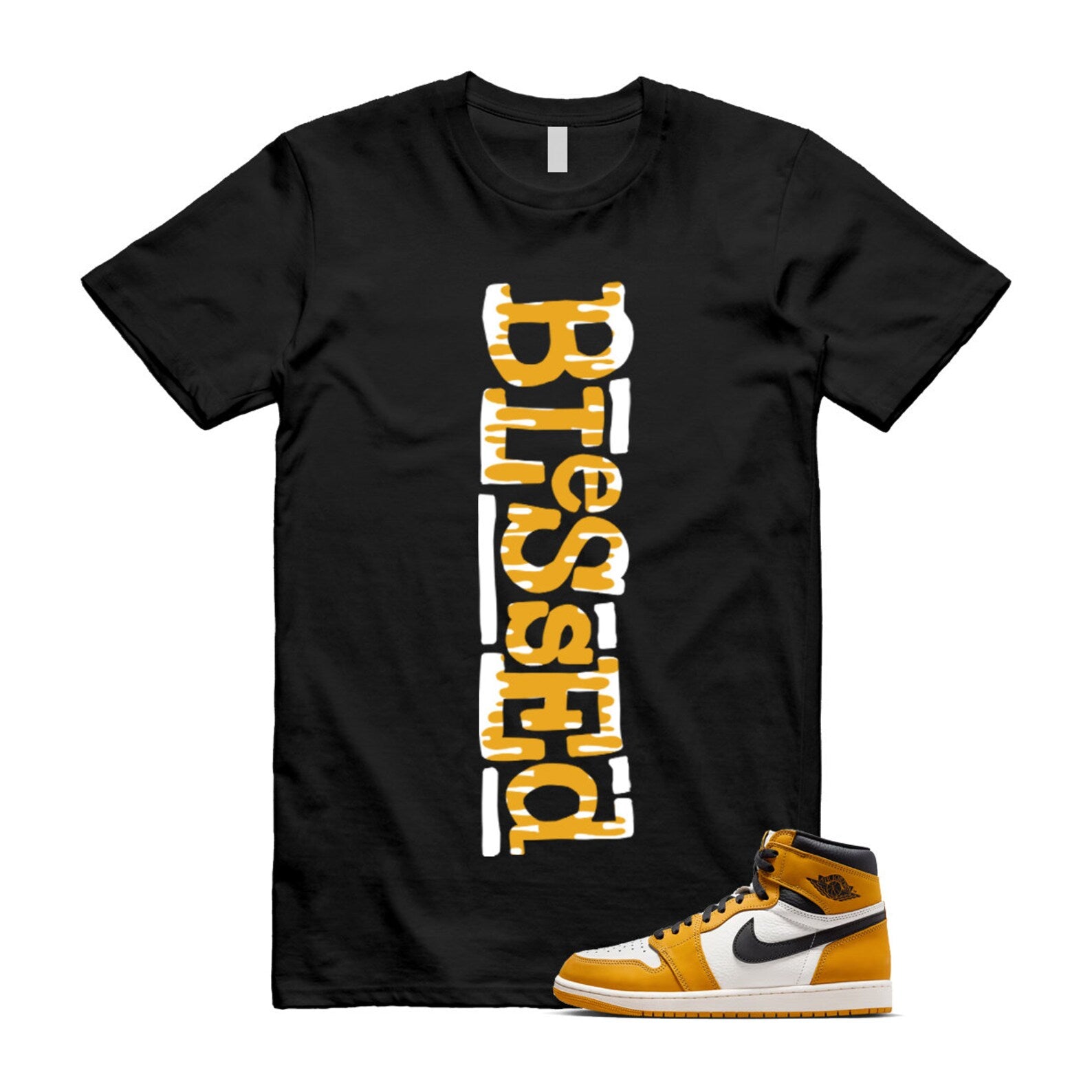 Ochre Yellow Black Sail White 1 Retro High OG T Shirt Match B2 ,FD1437-701 T-Shirt, Sneaker Match Tee