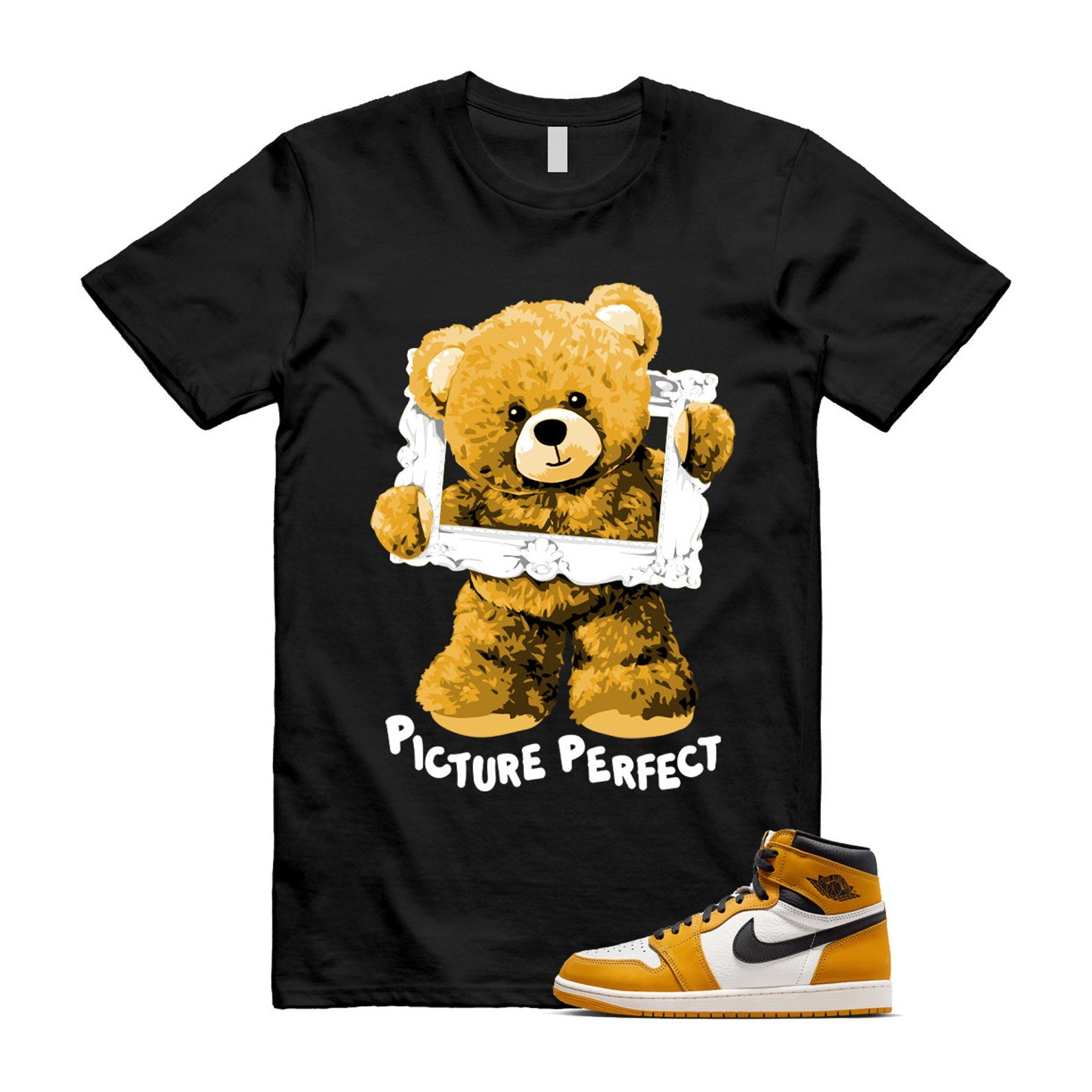 Ochre Yellow Black Sail White 1 Retro High OG T Shirt Match PIC ,FD1437-701 T-Shirt, Sneaker Match Tee