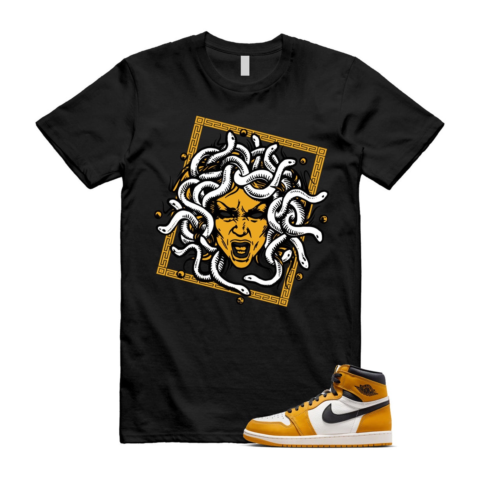Ochre Yellow Black Sail White 1 Retro High OG T Shirt Match SHM ,FD1437-701 T-Shirt, Sneaker Match Tee