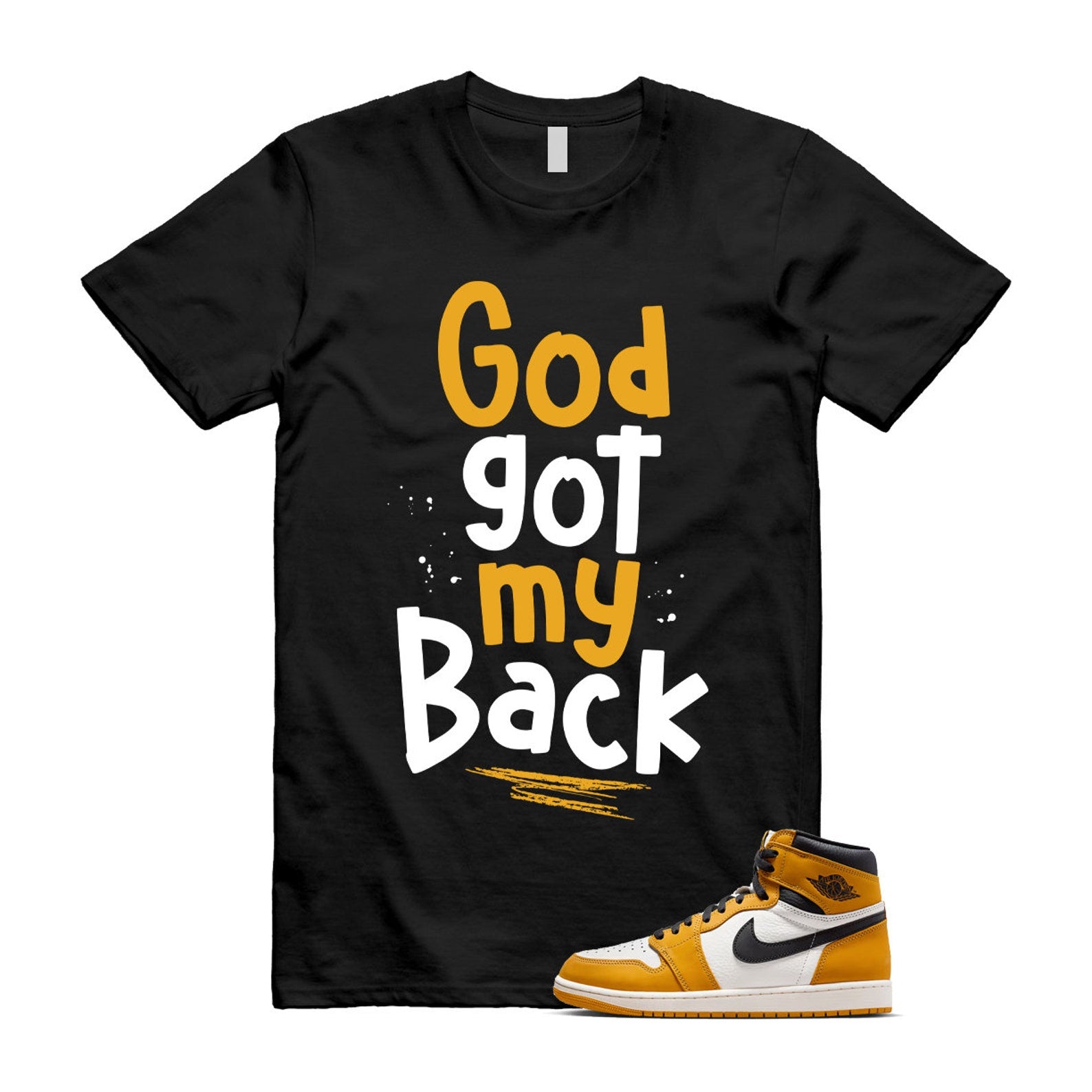 Ochre Yellow Black Sail White 1 Retro High OG T Shirt Match GOD ,FD1437-701 T-Shirt, Sneaker Match Tee
