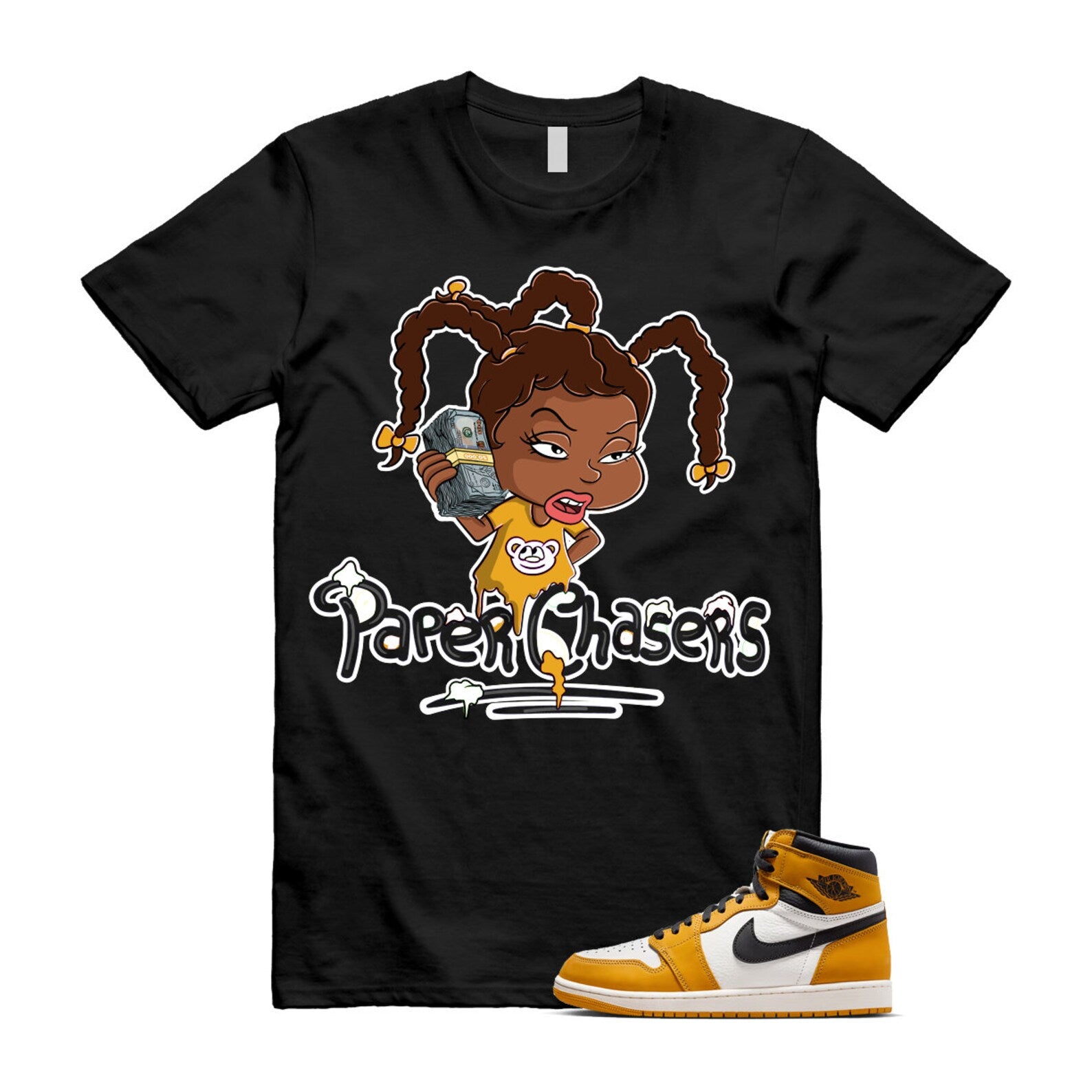 Ochre Yellow Black Sail White 1 Retro High OG T Shirt Match PC ,FD1437-701 T-Shirt, Sneaker Match Tee