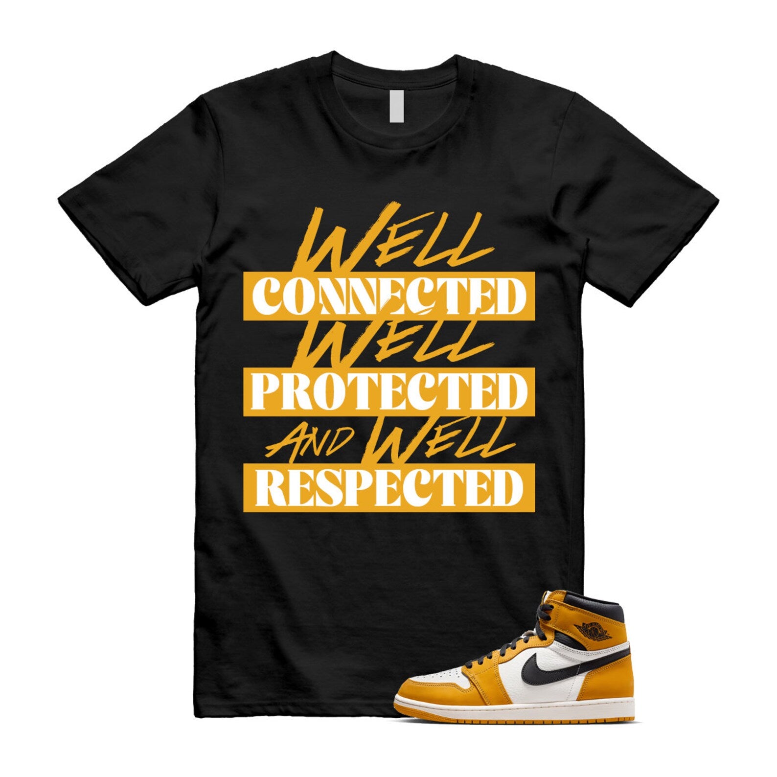 Ochre Yellow Black Sail White 1 Retro High OG T Shirt Match WELL ,FD1437-701 T-Shirt, Sneaker Match Tee